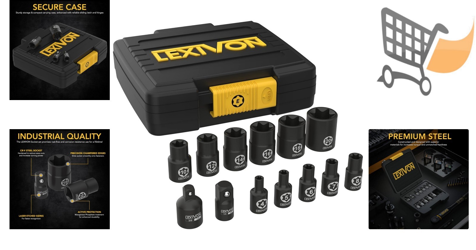 E-Torx Socket Set Chrome Vanadium Steel 13-Piece Female Star E4-E20