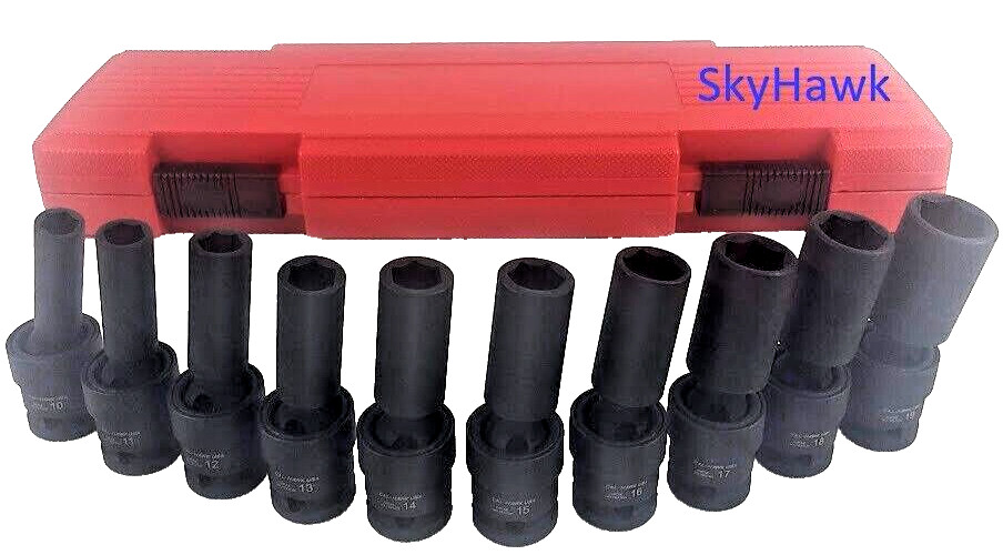10 Pc 1/2″ Drive Universal Swivel Deep Impact Socket Set (METRIC) PRO Radius Set