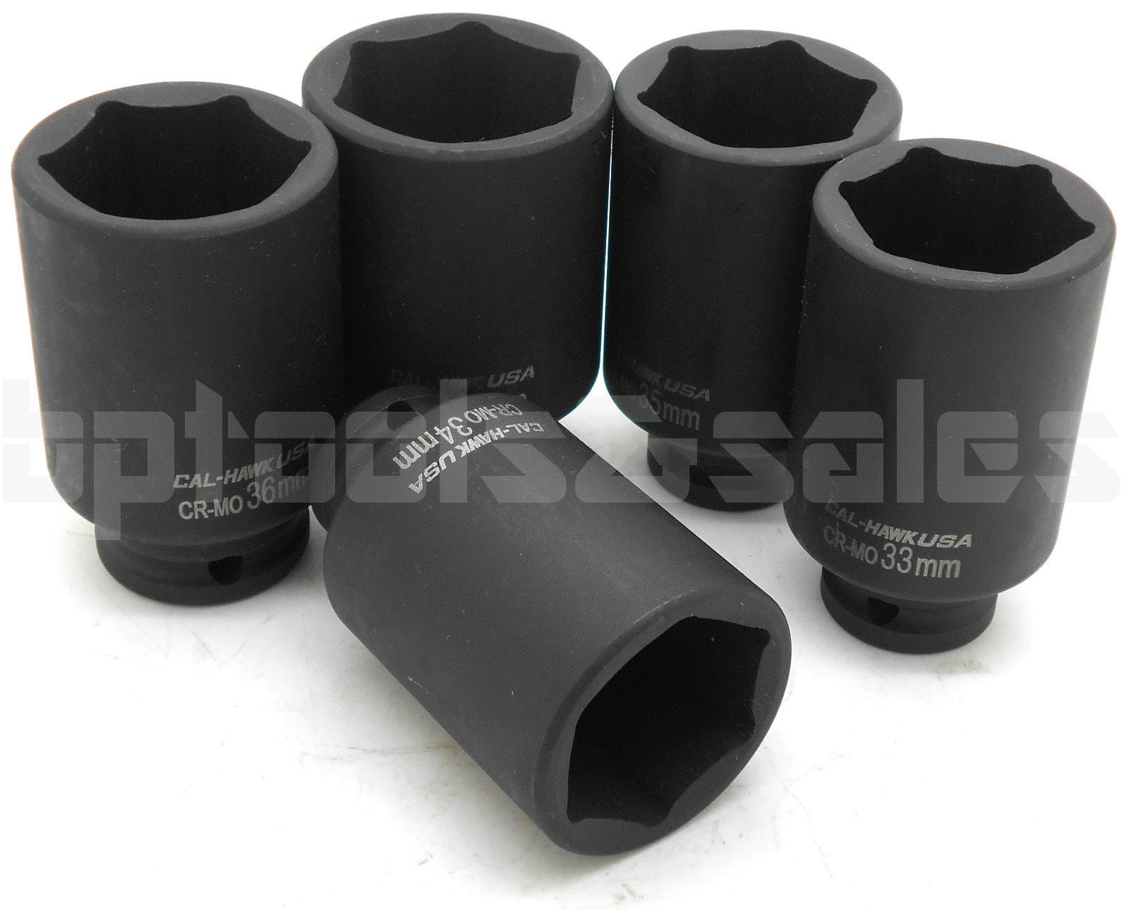 5PC 1/2″ DR. FRONT & BACK (METRIC) WHEEL SPINDLE AXLE NUT DEEP IMPACT SOCKET SET
