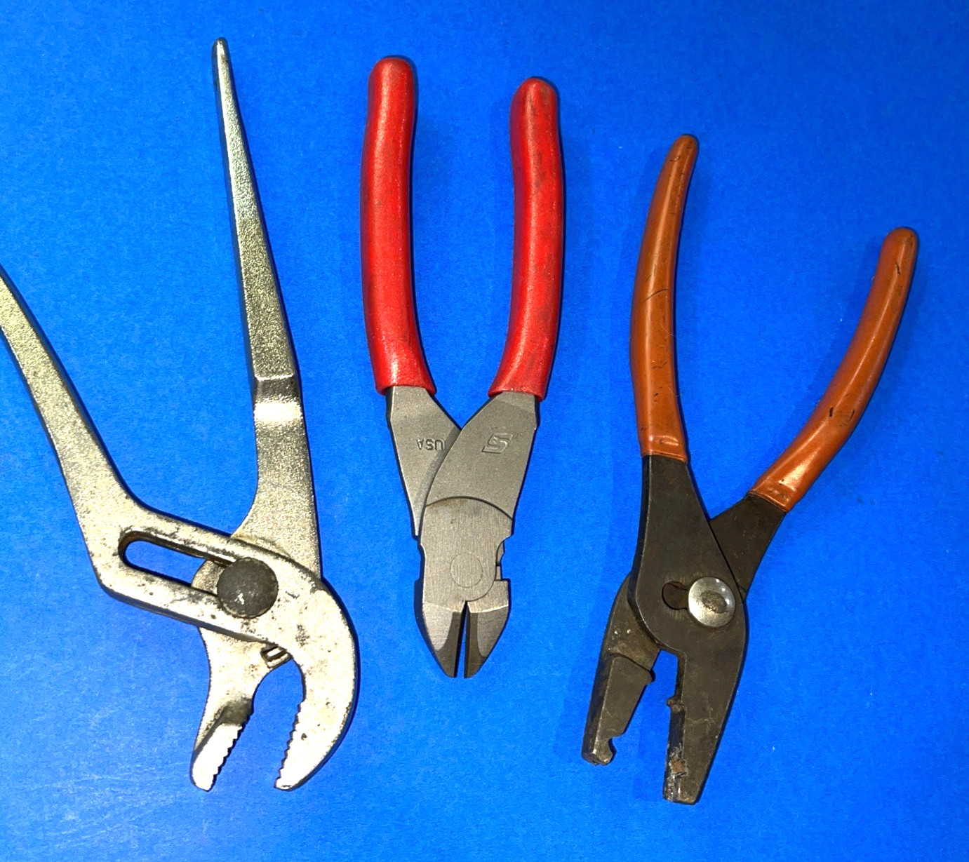 SNAP-ON TOOLS 3 PC. NEW DIAGONAL CUTTER & USED ADJUSTABLE JAW, HOSE CLAMP PLIERS