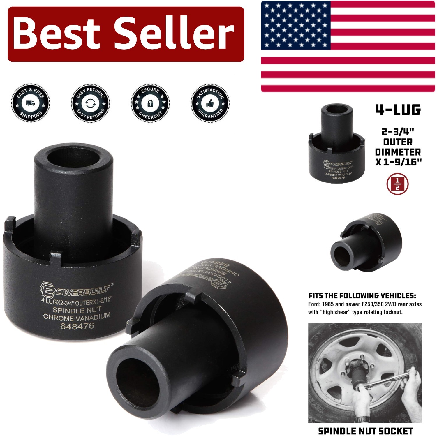 Heavy-Duty 4-Lug Spindle Nut Socket for Ford F250/350 – Chrome Vanadium