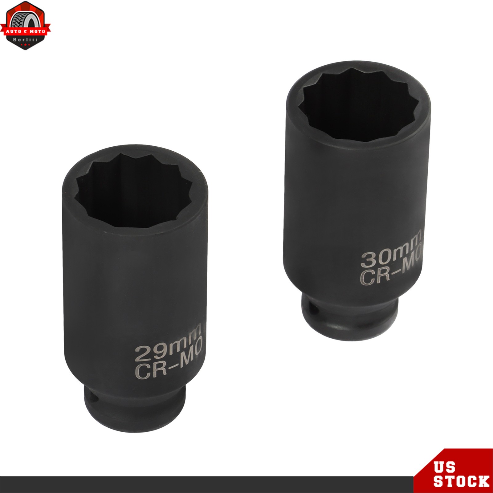 12 Point 1/2-Inch Drive Deep Spindle Axle Nut Impact Socket Set 29mm-39mm