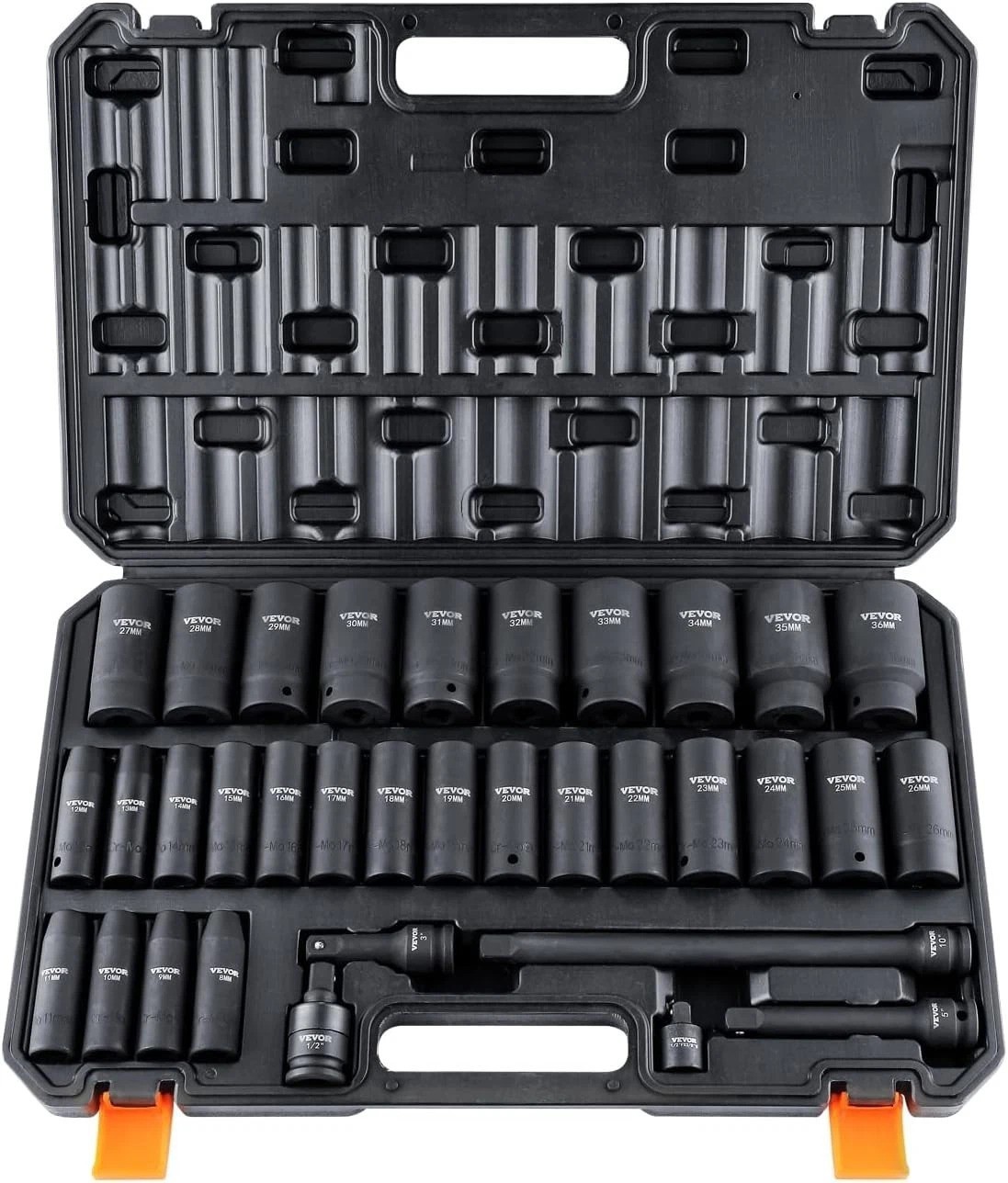 High Torque 34pc Metric Socket Set 8-36mm Easy-to-Read Markings & Carry Case