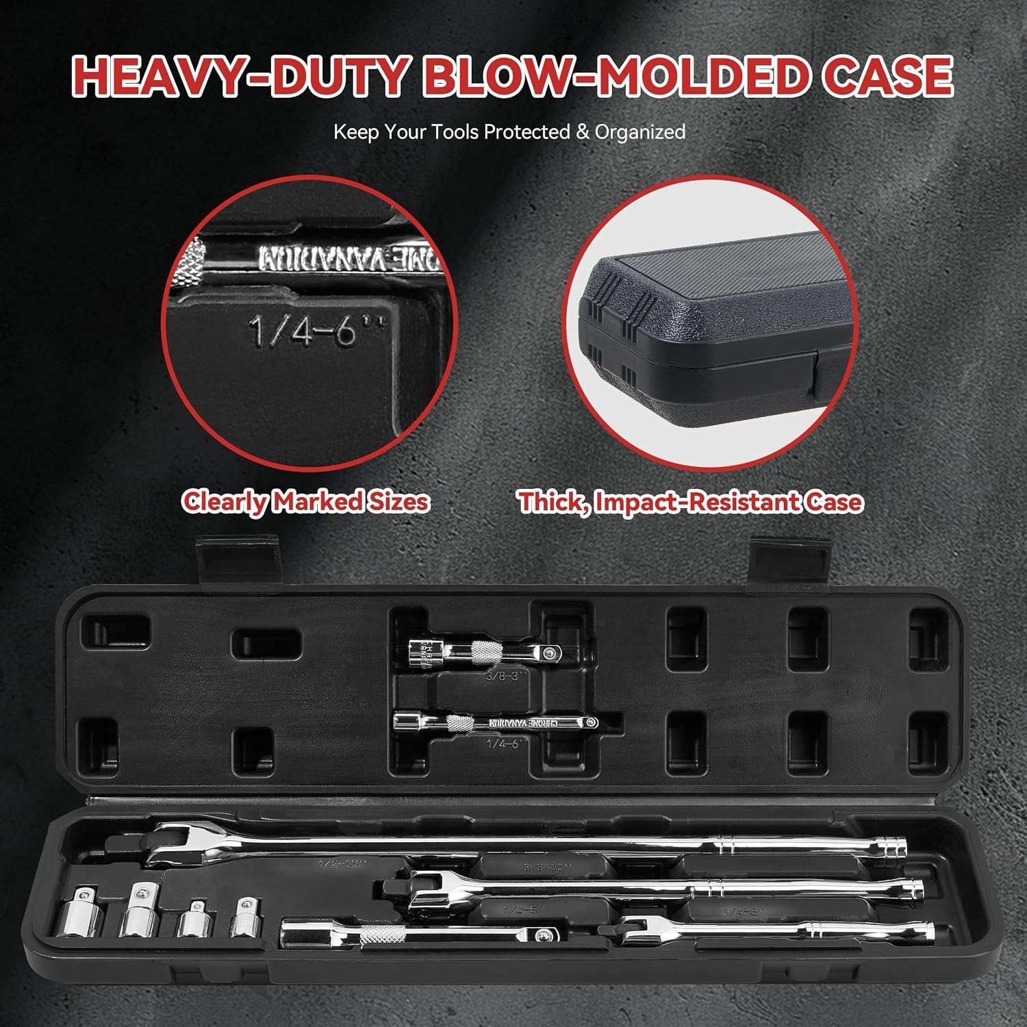 Breaker Bar Set 10 Pieces 3/8 In 1/2 In 1/4 In Drive Rotatable Head