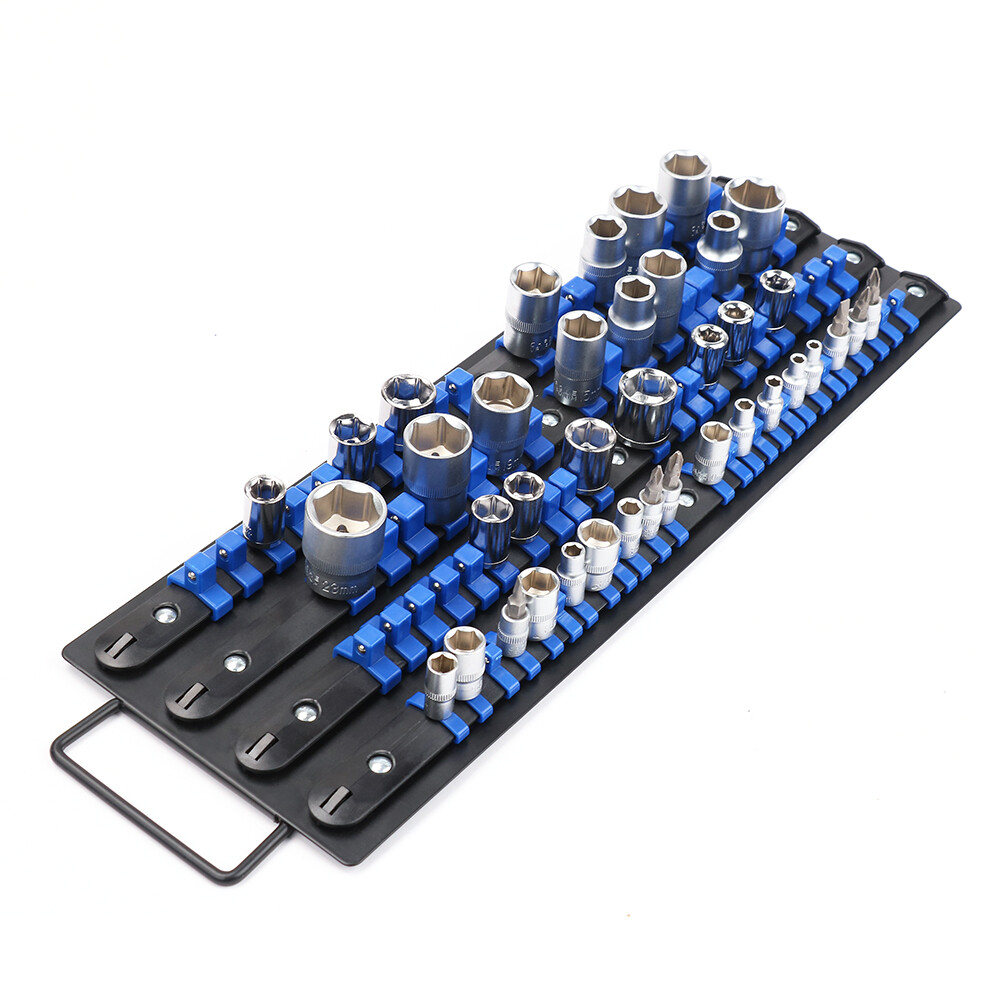 80PC Socket Organizer Holders tray Storage Rack Mountable 1/4 3/8 1/2 Heavy Duty
