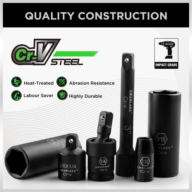 1/4″ Drive Impact Socket Set 56PC SAE 5/32 to 9/16 inch and Metric (4-15mm) Size