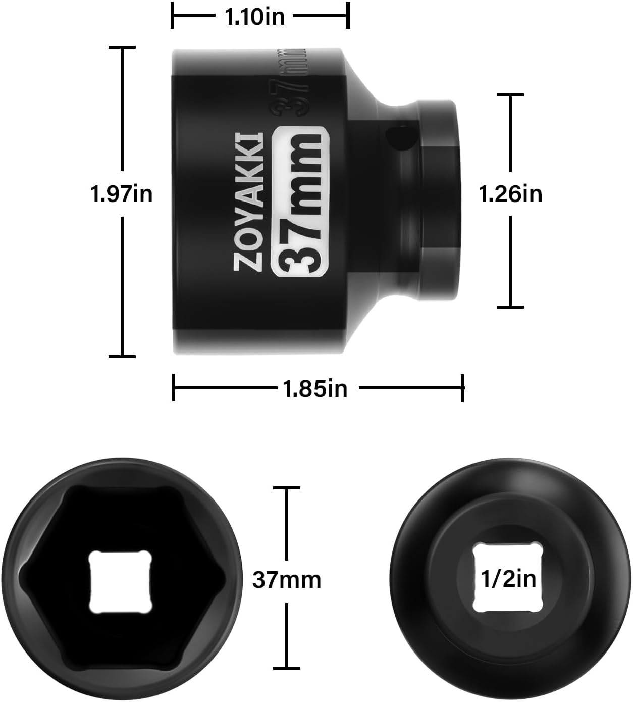 1/2 Inch Drive Impact Socket 37mm Chrome Molybdenum Axle Nut Socket for