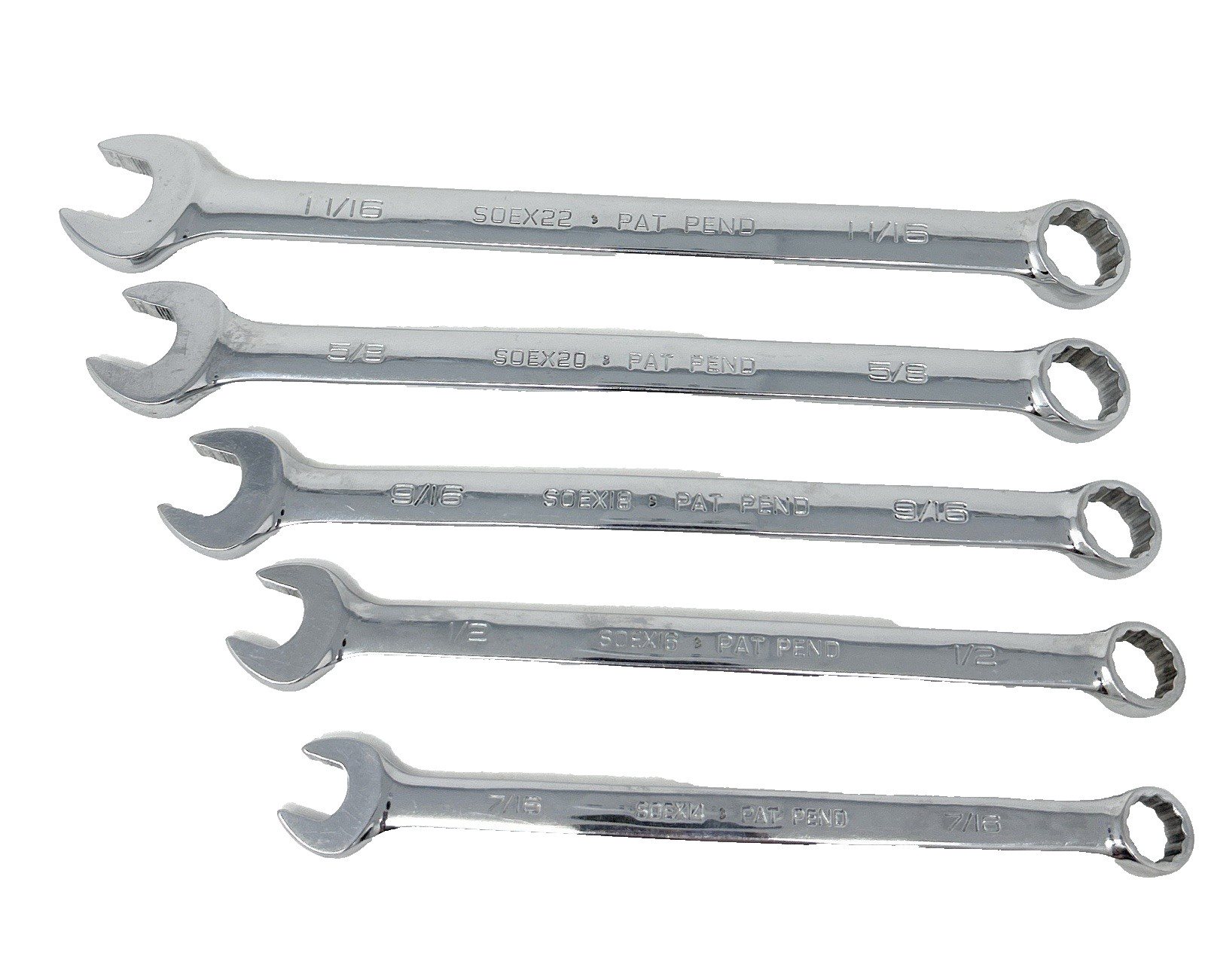 Snap-on 5pc SAE Flank Drive Plus 12pt Combination Wrench Set 7/16-11/16 SOEX USA