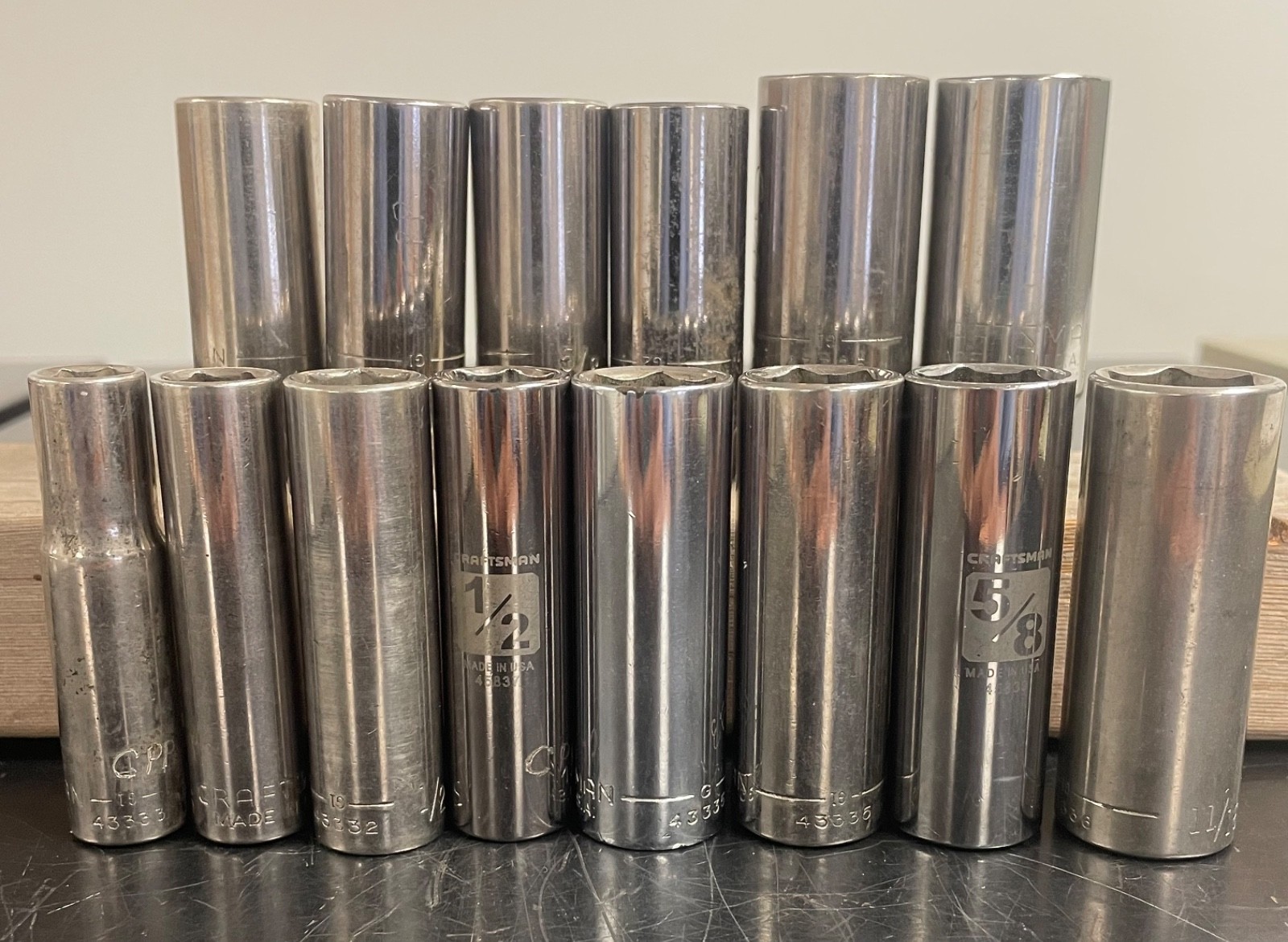 «LOT OF 15» CRAFTSMAN – 3/8” thru 13/16” – Deep – 3/8” Drive – 6 Point