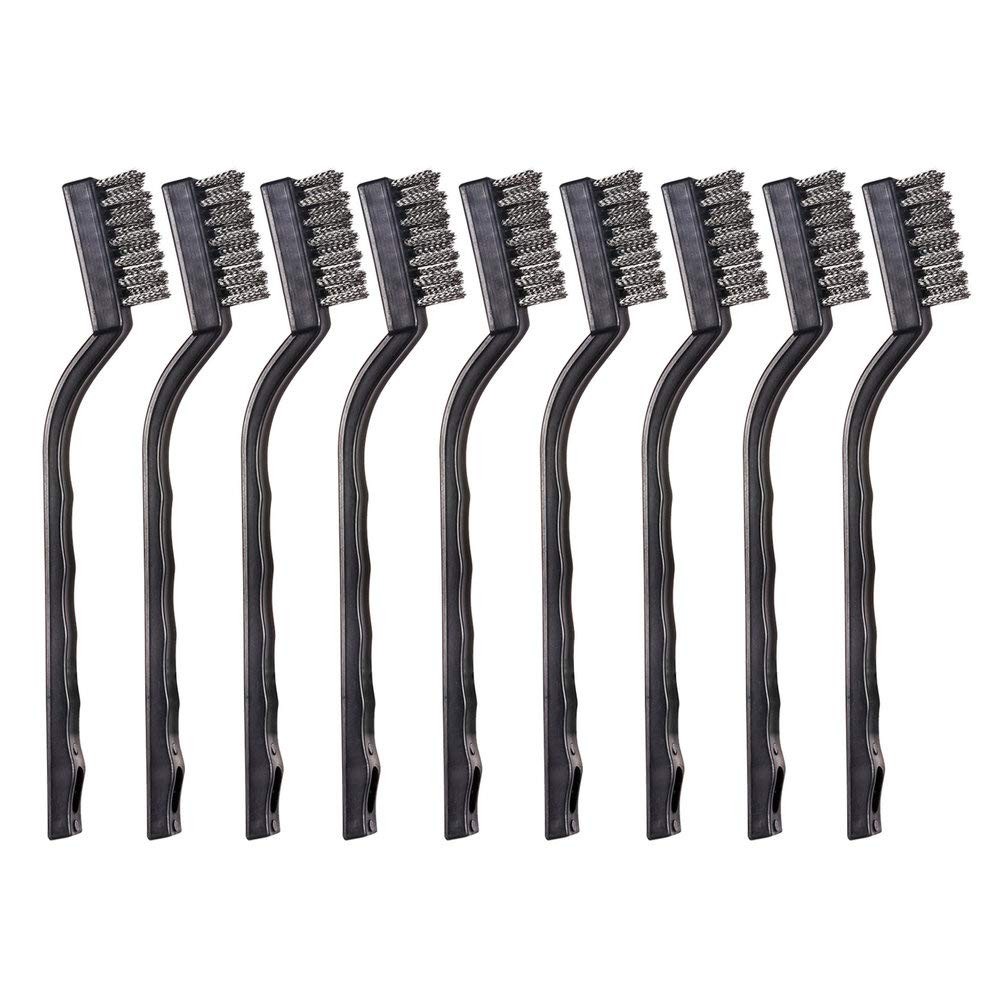 9PCS MINI Wire Brushes, Stainless Steel Brush Set, Curved Handle Black