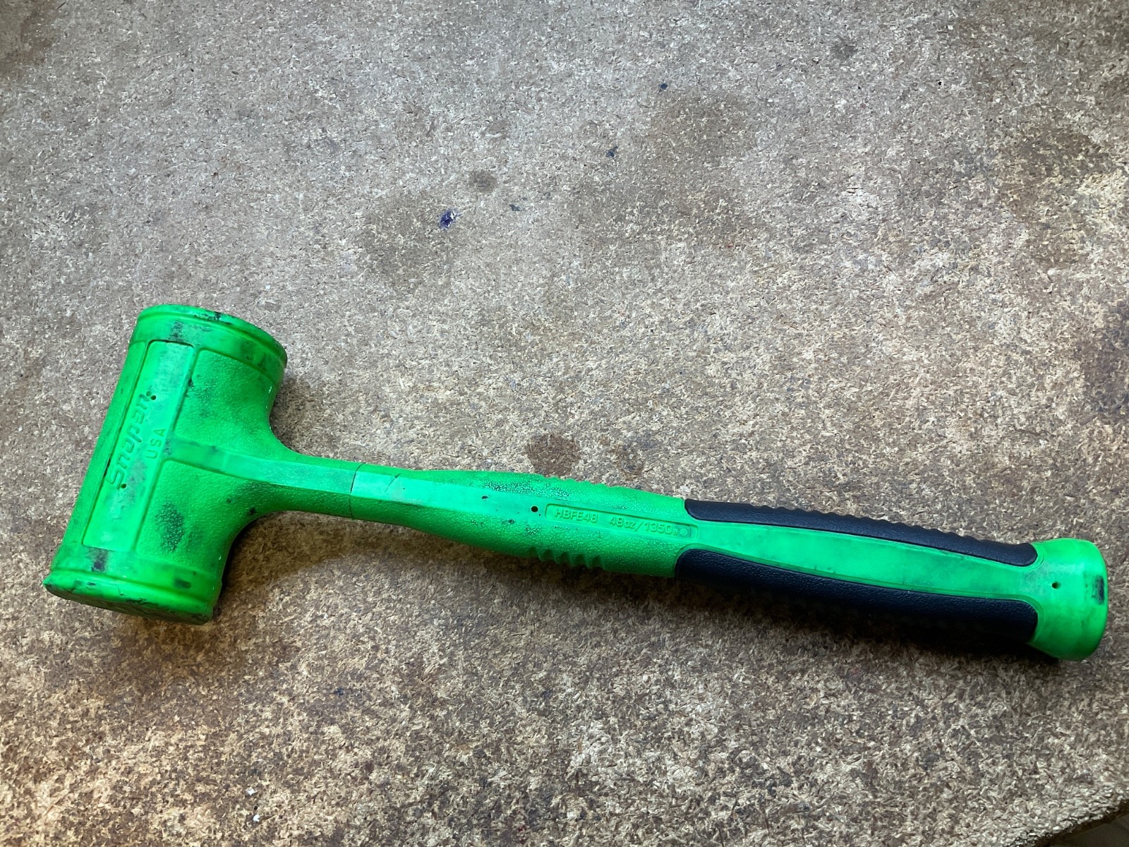 Snap-On HBFE48 Dead Blow Hammer 48 oz. USA Green 15″ Long Soft Grip Used
