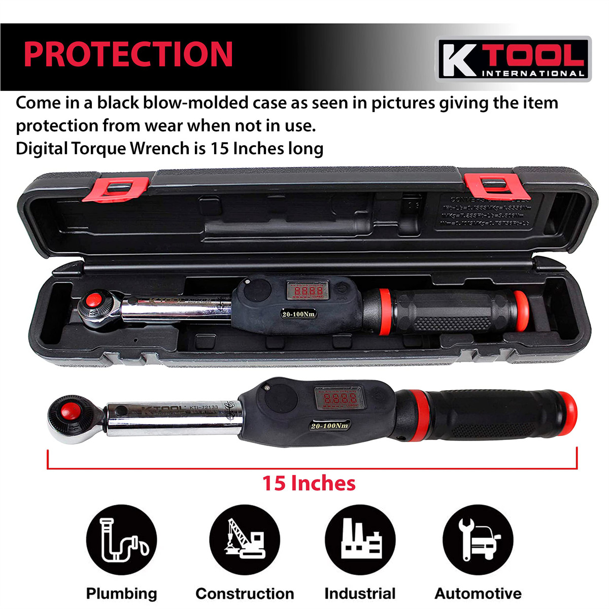 K-Tool 72133 3/8-» Drive Digital 15″ Torque Wrench