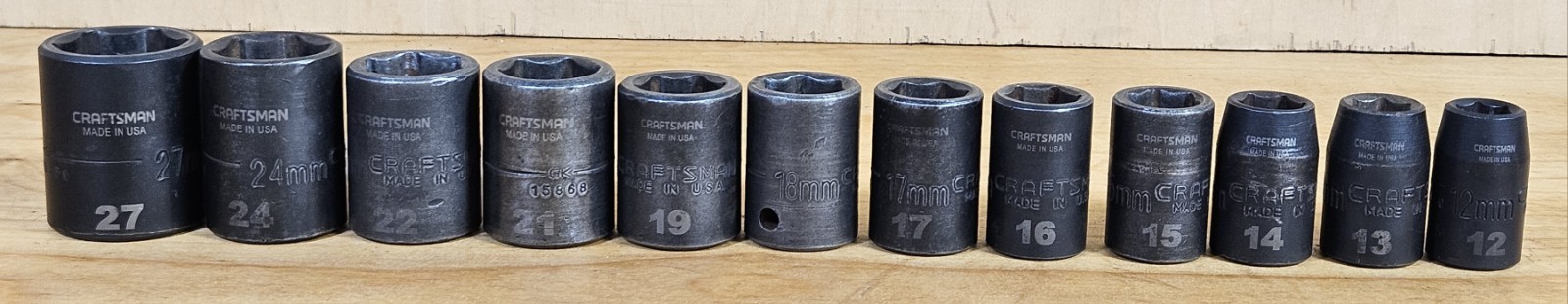 USA Used METRIC Craftsman GK 1/2″ Drive Impact Socket Set 12 Pieces 12mm-27mm