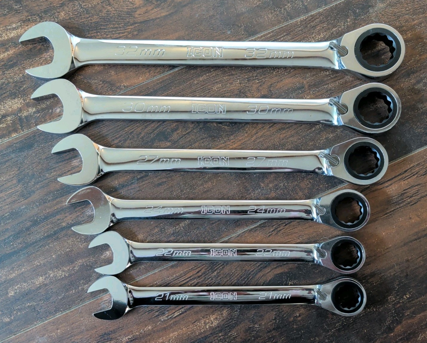 ICON 6 Pc Set METRIC REVERSIBLE RATCHETING COMBINATION WRENCHES 32mm-21mm