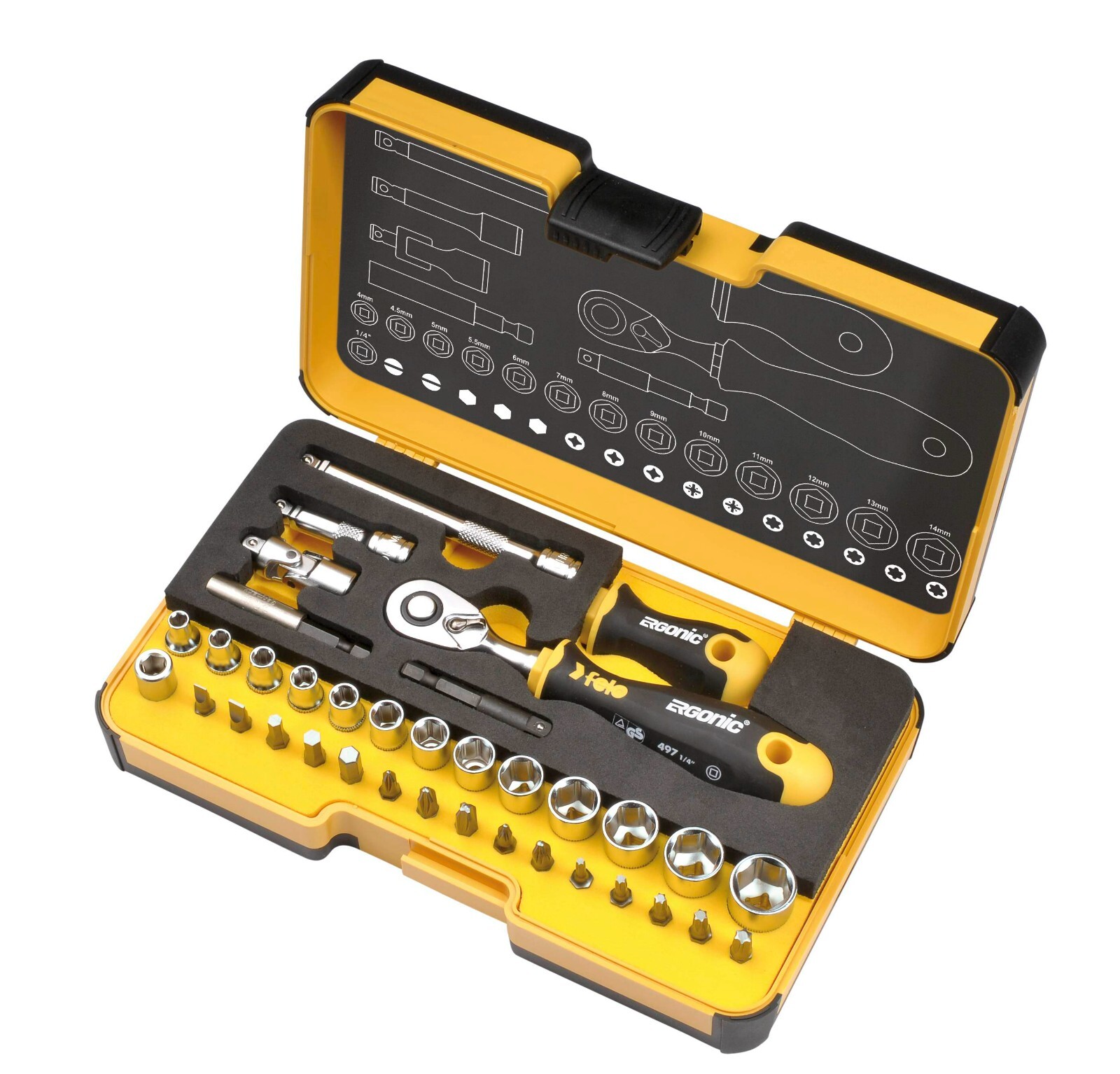 Felo 1/4-in R-GO Metric Ergonic Ratchet & Stubby Multi-Tools Set – 36-Piece