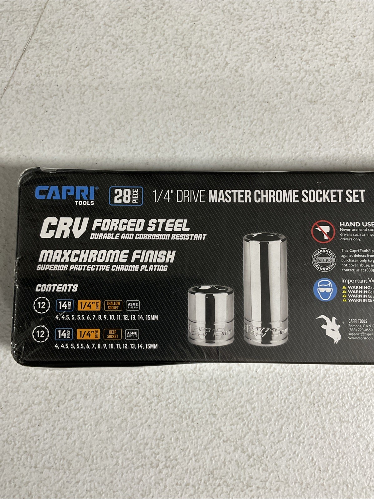 Capri Tools 1/4 in. Drive 12-Point Socket Set, 4-15 mm, Metric, 28-Piece