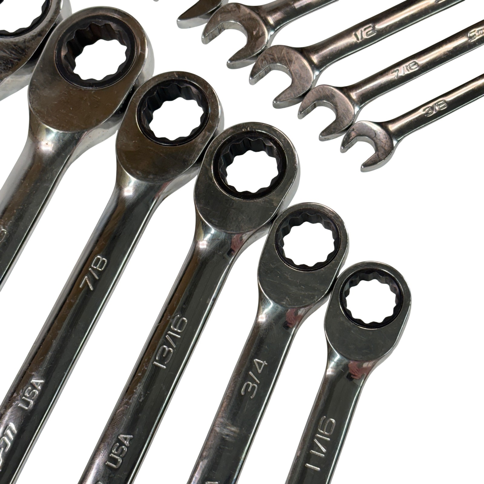 Snap-on Tools 11pc SAE Flank Drive Non-Reversible Ratcheting Combo Wrench Set