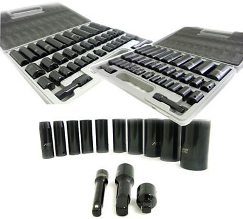 38 pcs 3/8″ 1/2″ Dr. Duo Metric SAE Impact Socket Set Deep Shallow