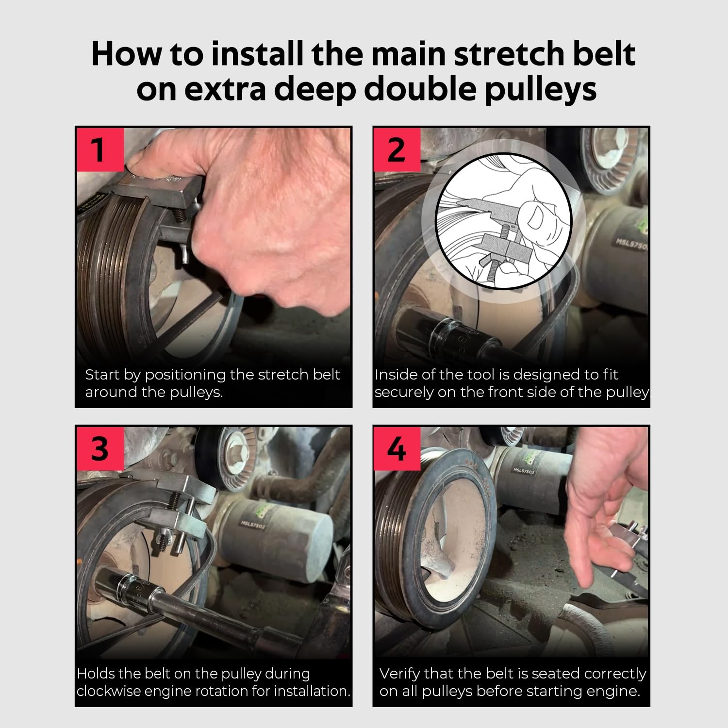 59350 Stretch Belt Installer Tool for Extra Deep Double Pulleys GM 5.3 / 6.2L