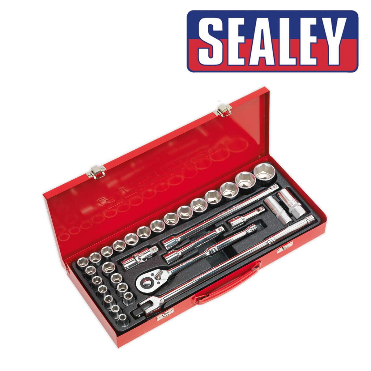 Sealey AK693 Socket Set 32pc 1/2″ Sq Drive 6pt WallDrive DuoMetric Ratchet