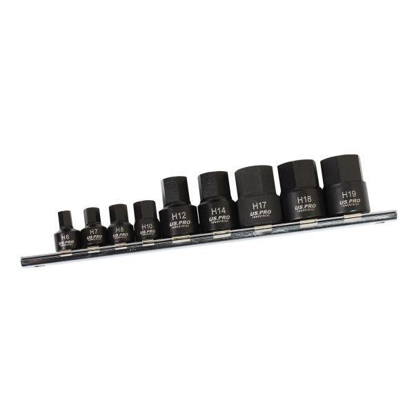 US PRO INDUSTRIAL 9pc 1/4″ 3/8″ DR Stubby Impact Hex Allen Key Bit Sockets Set