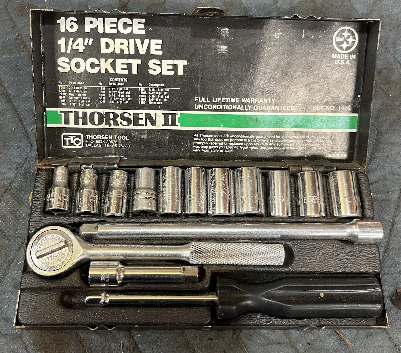 Vintage Thorsen II 16 Piece 1/4” Drive Socket Set