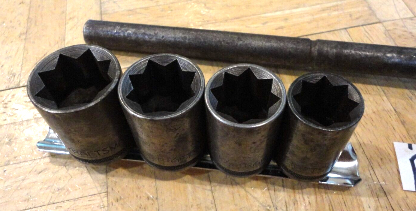 CRAFTSMAN TOOLS VINTAGE 1/2 DRIVE 8 POINT SOCKETS + BREAKER BAR RARE CIRCLE H