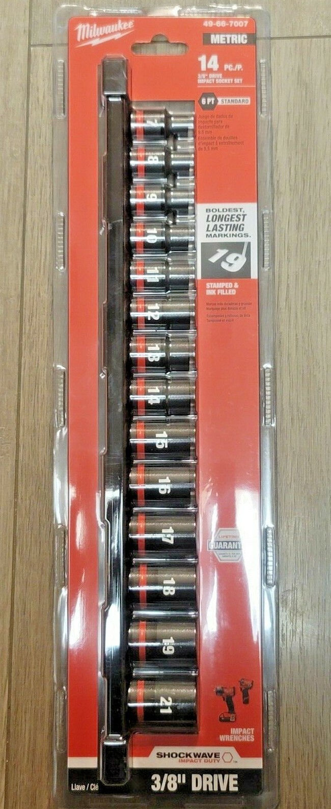 Milwaukee 14pc 3/8″ drive Shockwave Impact Socket Set w/Rail 7-21mm #49-66-7007