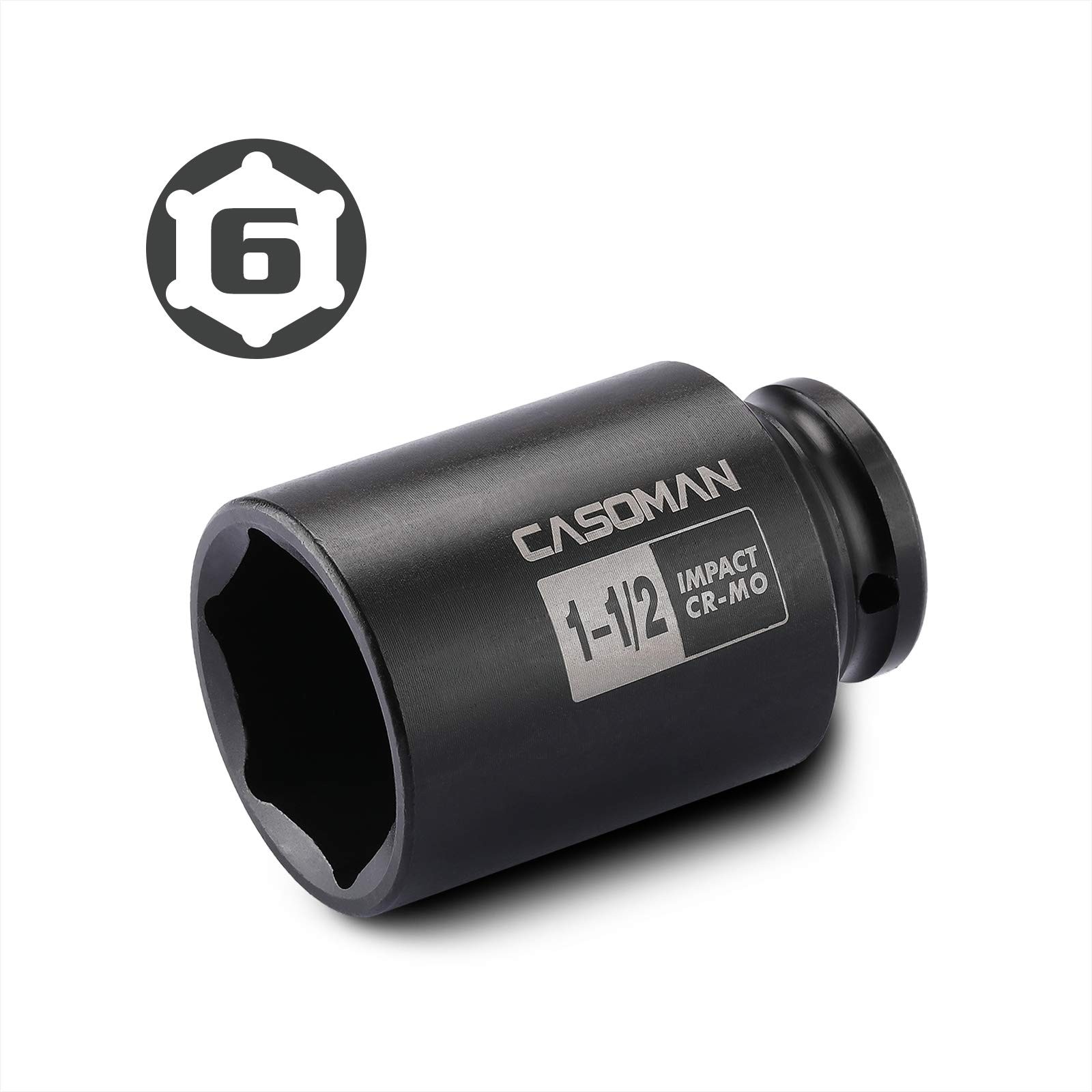 CASOMAN 6-Point 1/2-Inch Drive Deep Impact Socket- 1-1/2″ 38.1 mm (Deep)