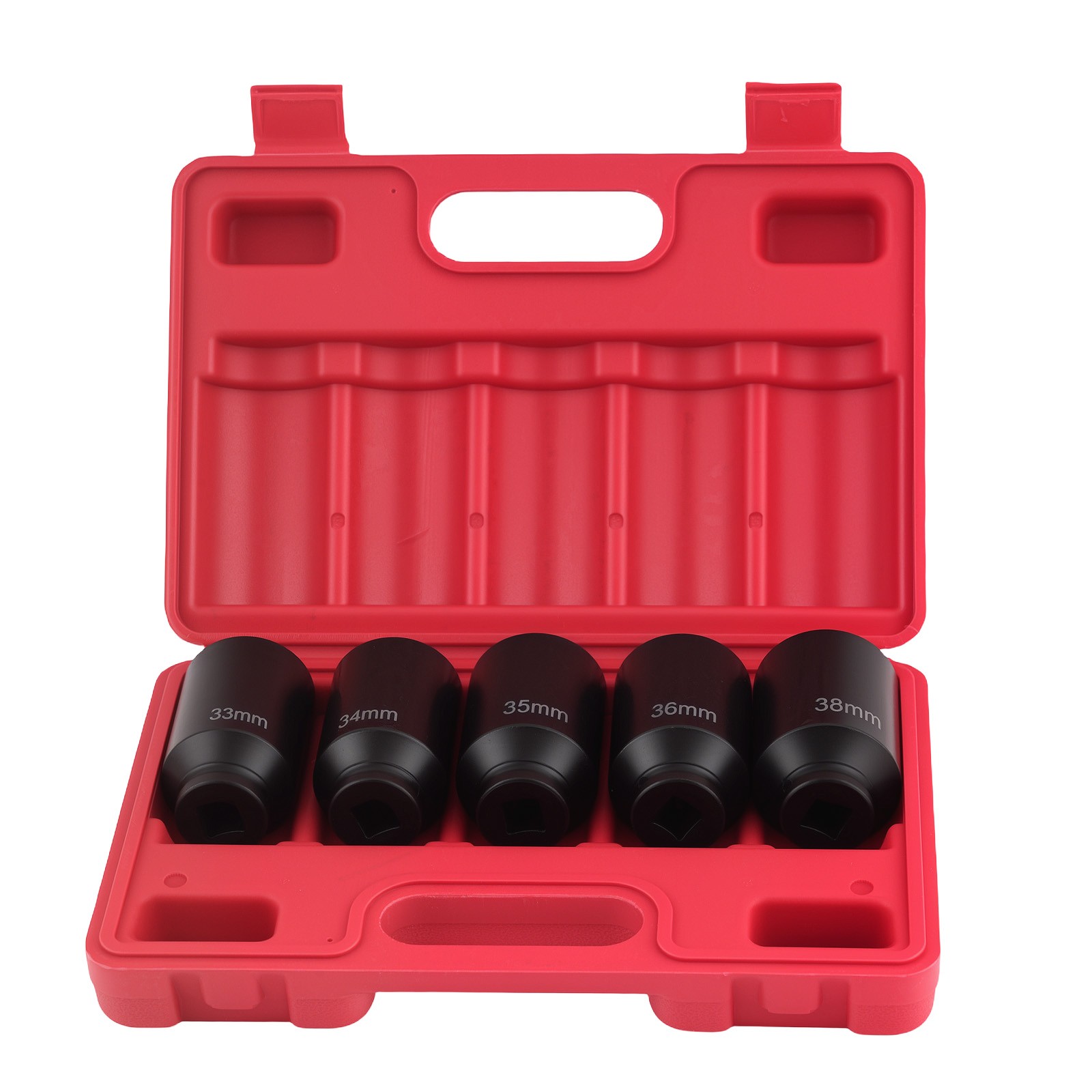 5pcs 1/2» Drive 6 Point Deep Spindle Axle Nut Socket Set 33, 34,35, 36,38mm