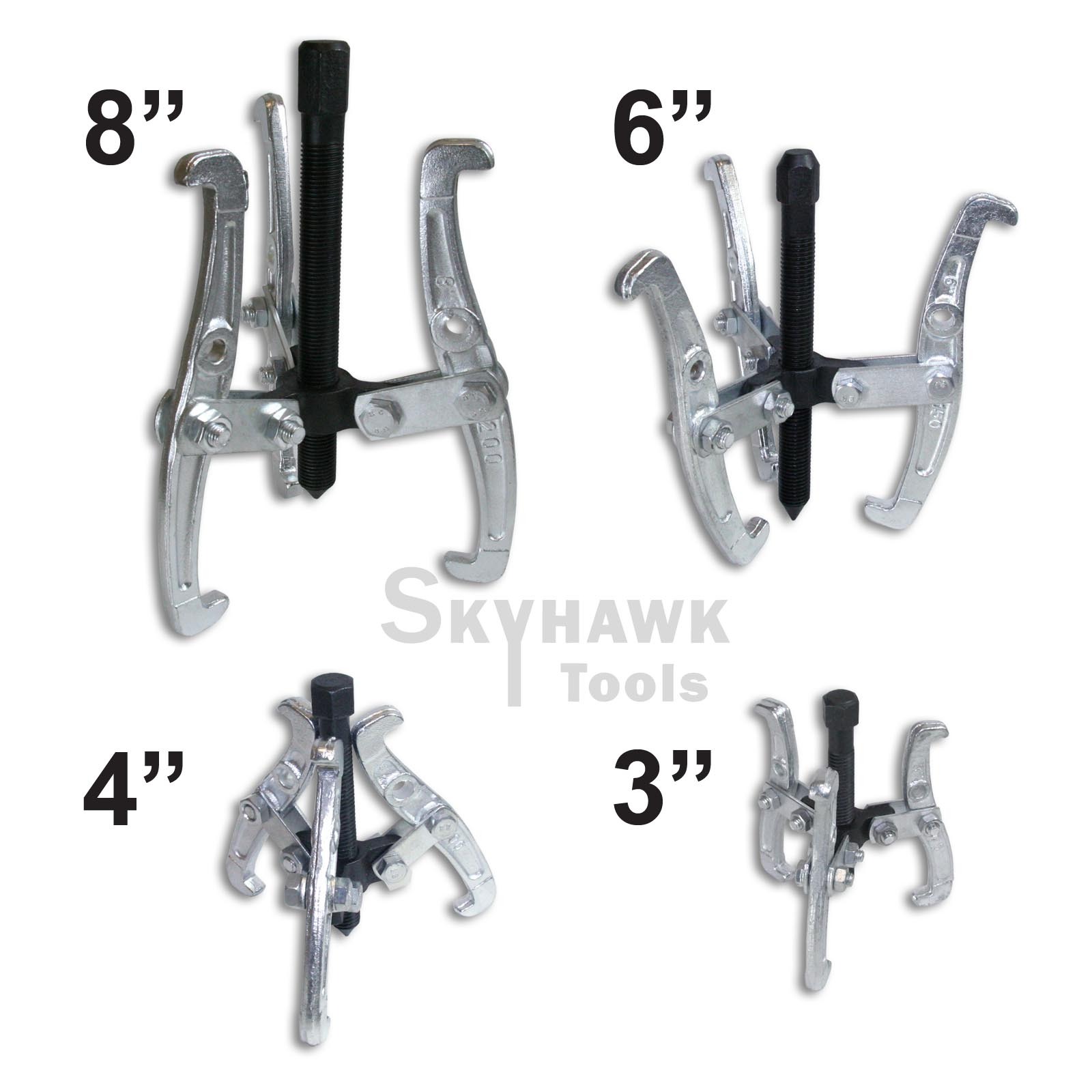 4 Pc Mechanic Gear Puller 3 Jaw Set 3″ 4″ 6″ 8″ Gear Pulley Bearing Puller Auto