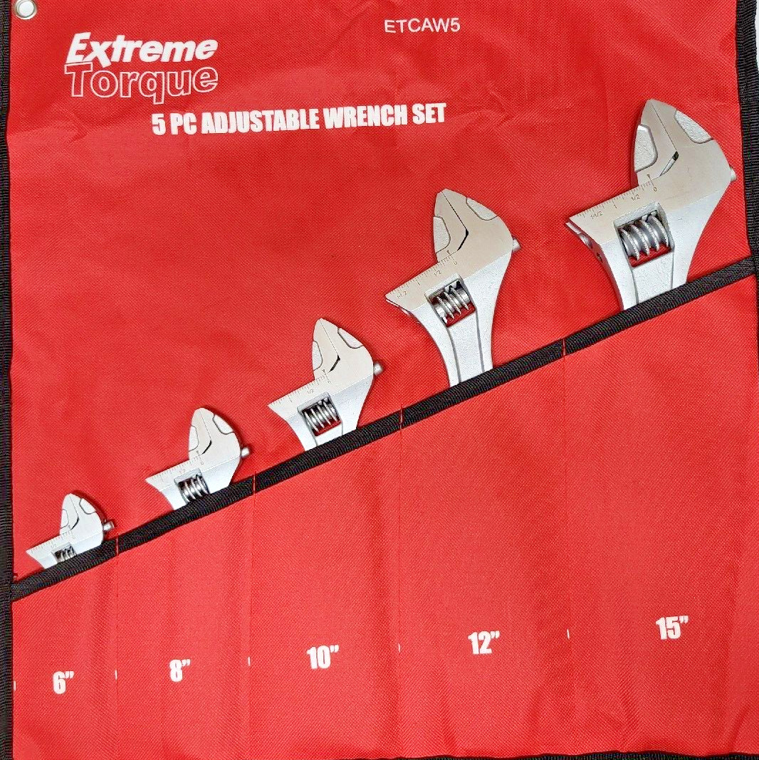 5 pc Adjustable Wrench Set 6 8 10 12 & 15″ Extreme Torque 1-1/2 1-13/16