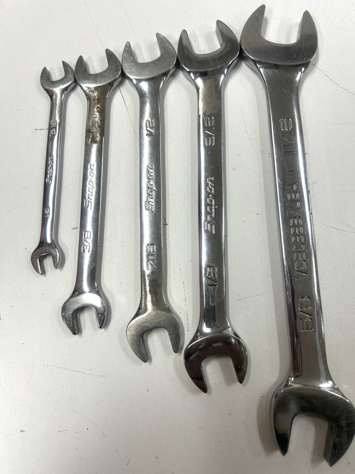 A-0066 Snap-on USA SAE Open-End Wre Set 1/4-15/16 5 Pc Lot V0202B