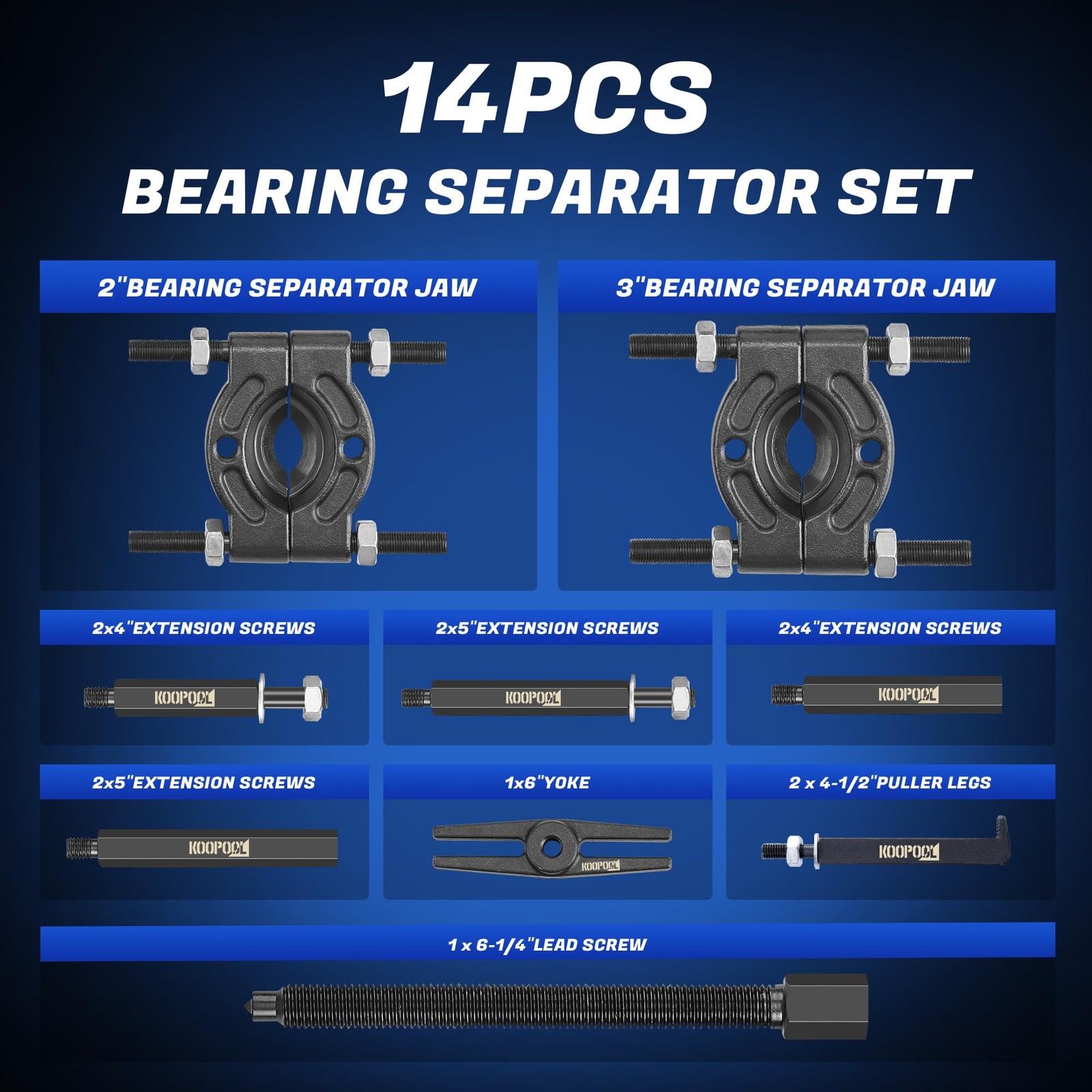 Bearing Puller & Splitter Set 5 Ton 2 3 Jaws Vehicle Overhaul Tool Kit 14 Pcs…
