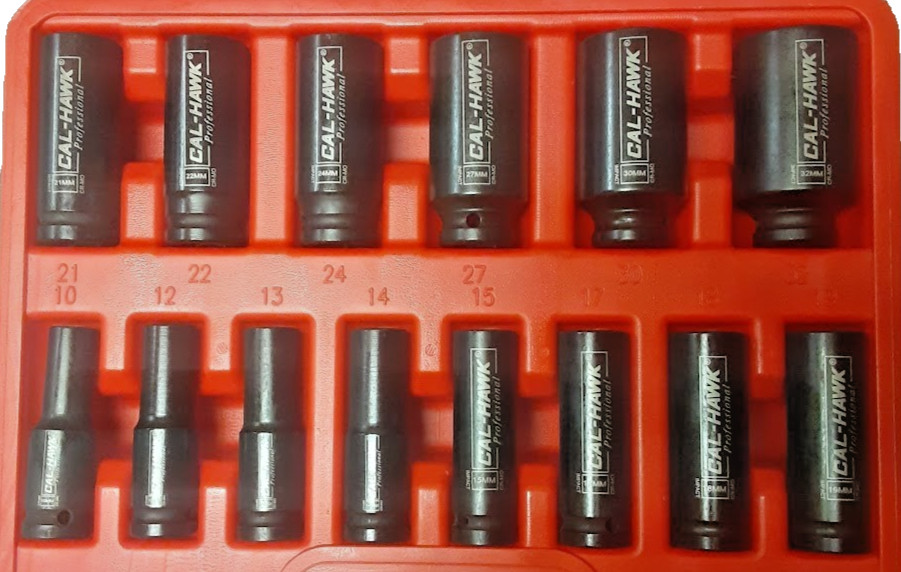 14Pc 1/2″Drive Chrome Molybdenum Deep Impact Socket Set – Metric, 6 Point w/Case