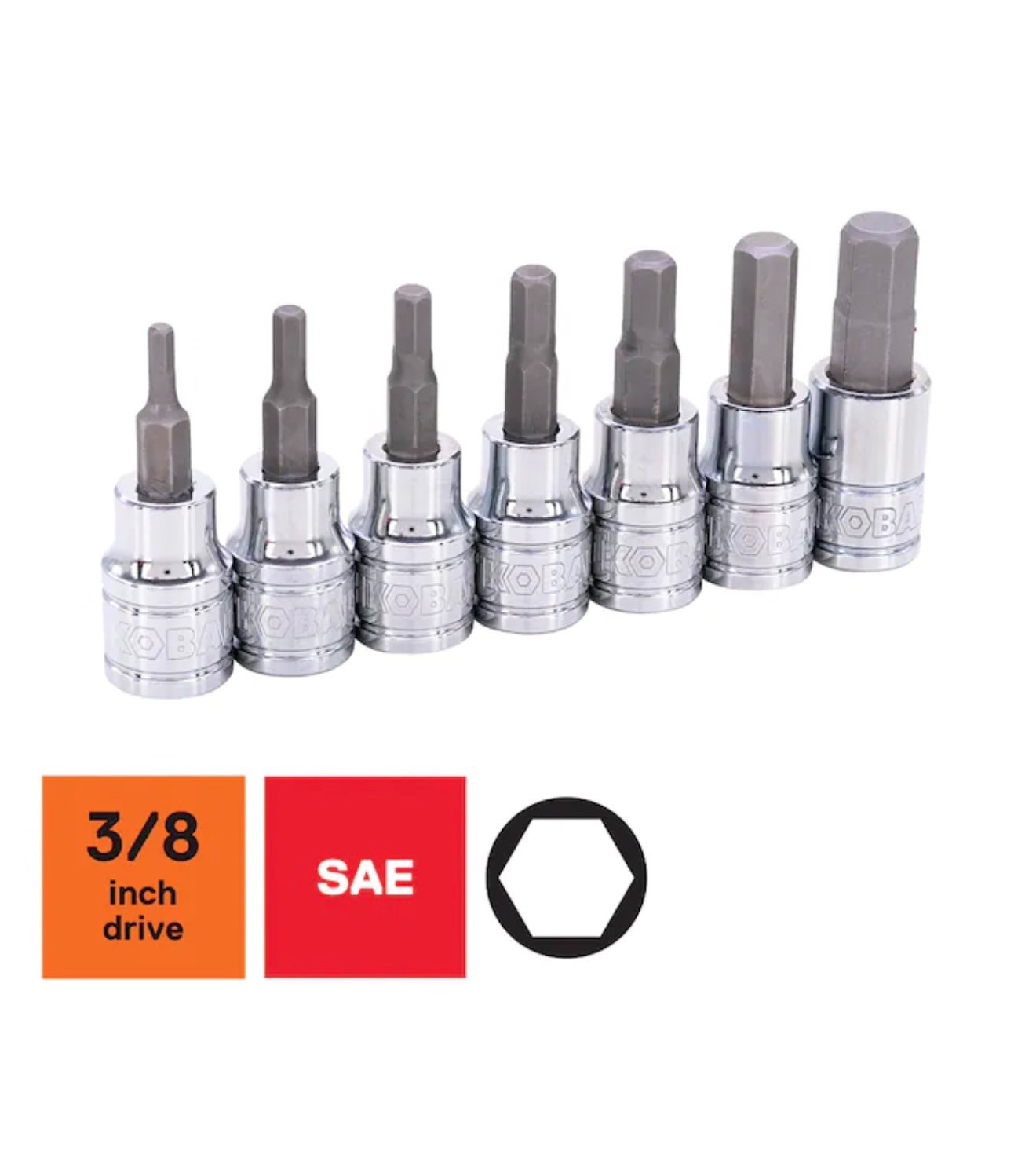Kobalt 7 pc SAE 3/8-in Drive Hex Bit Driver Socket Set Polished Chrome BRAND NEW