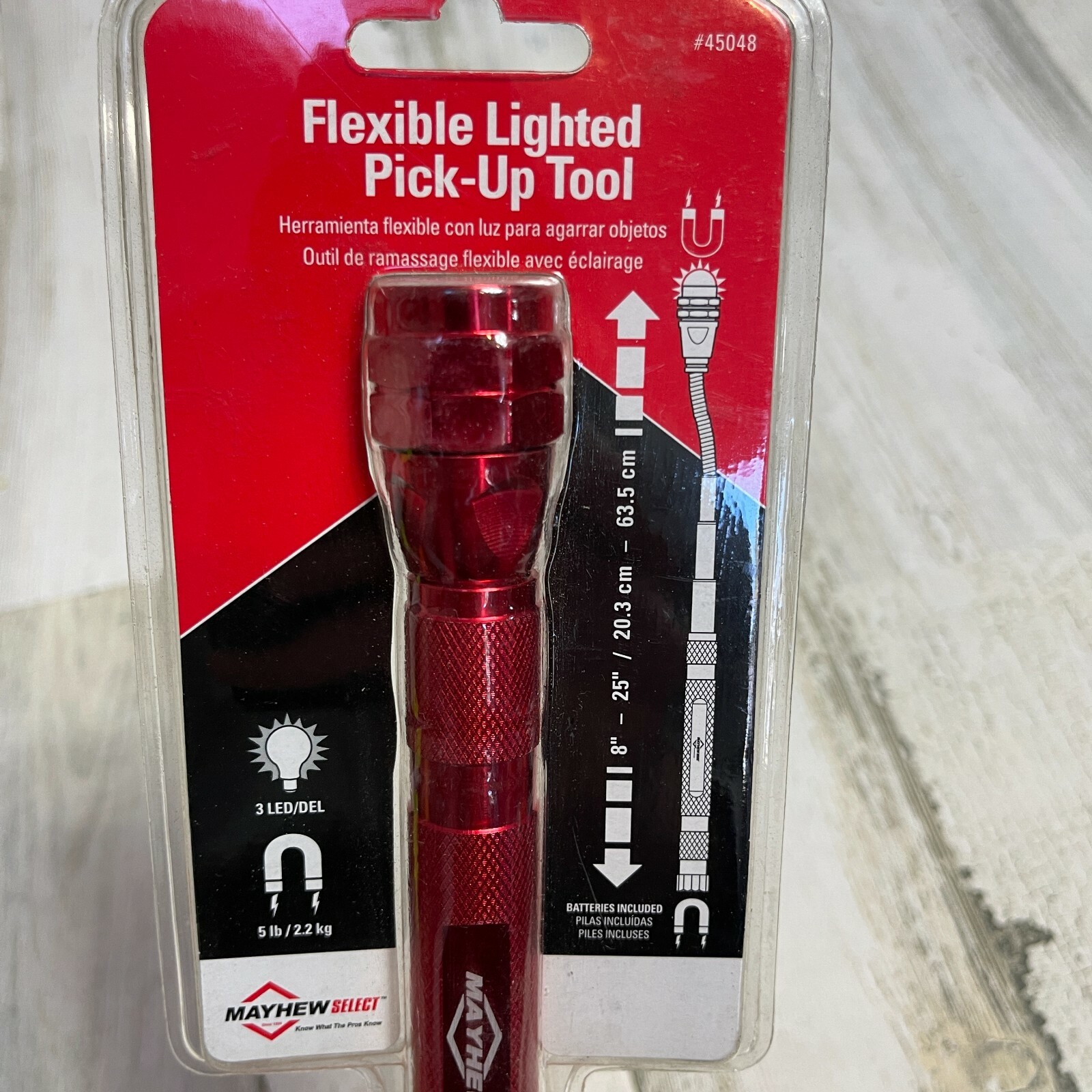 Mayhew Tool 45048 Flexible Lighted Pick-Up Tool Stick-up Magnetic Flashlight Red