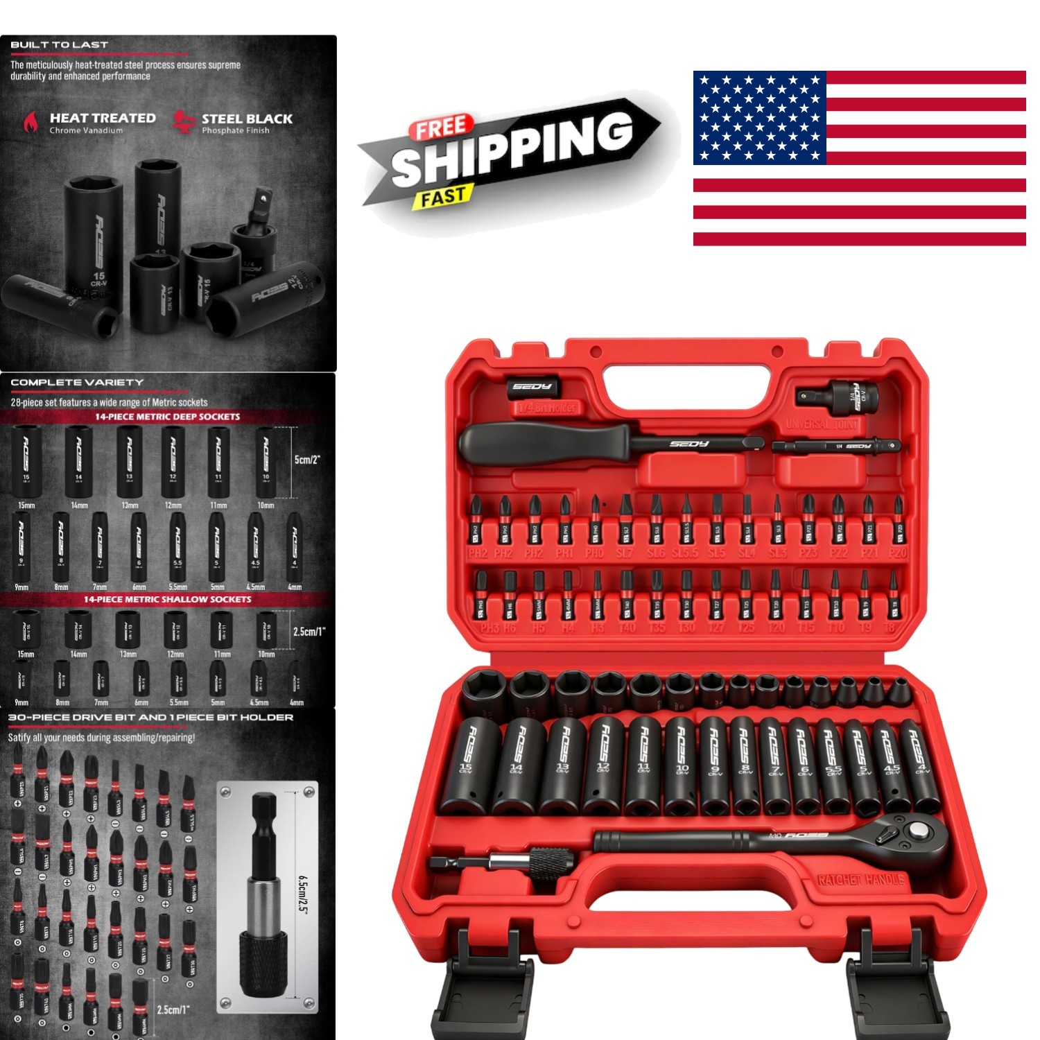 Professional 64 Piece Impact Socket Wrench Set for Automotive and Industrial Use