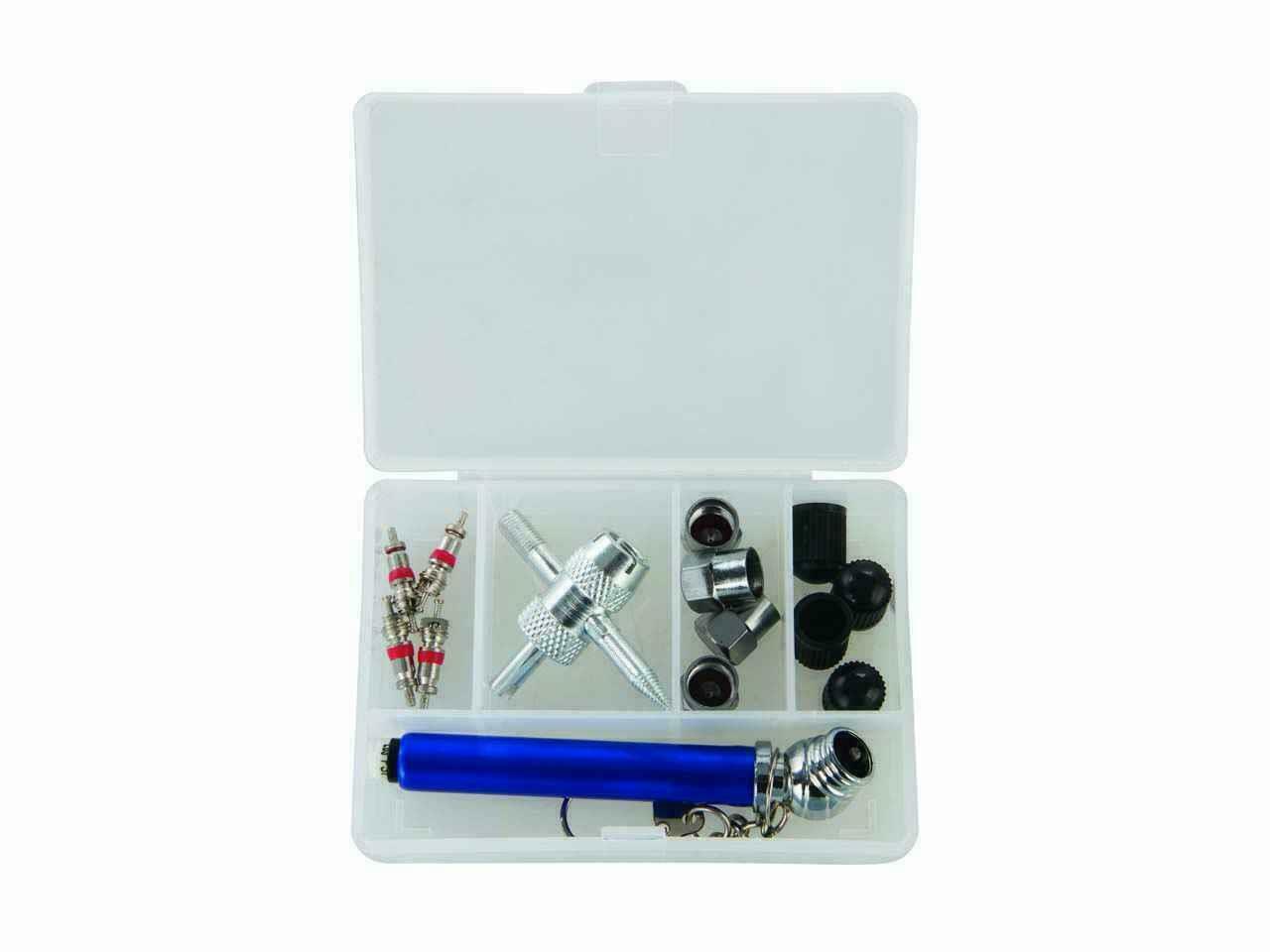 Tyre Wheel Valve Repair Kit 14 Pce Silverline 380568 10 – 50 psi Pressure Gauge