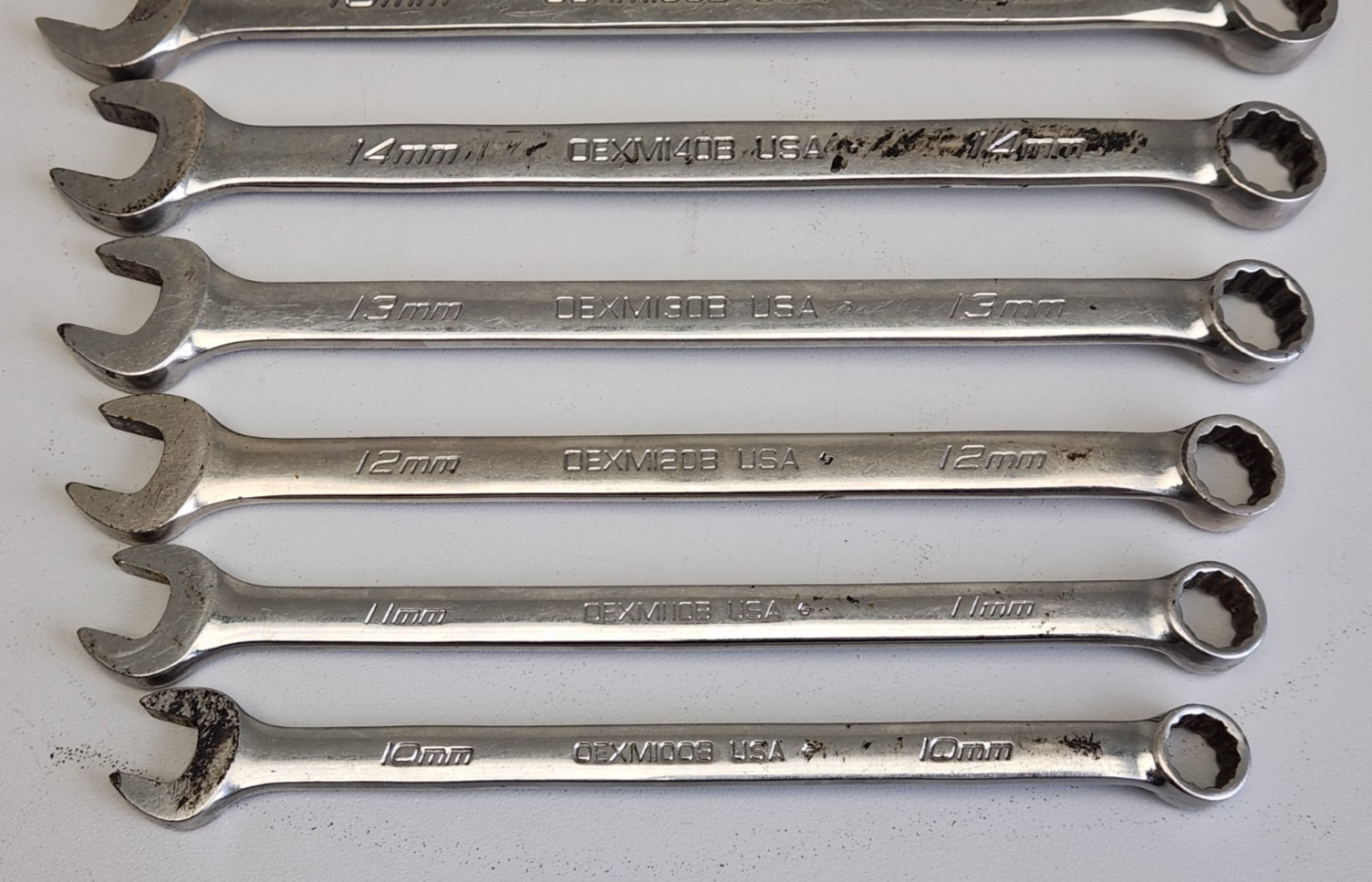 10-pc, Snap-on OEXM710B 12-Pt Metric Flank Drive Combination Wrench Set 10-19mm