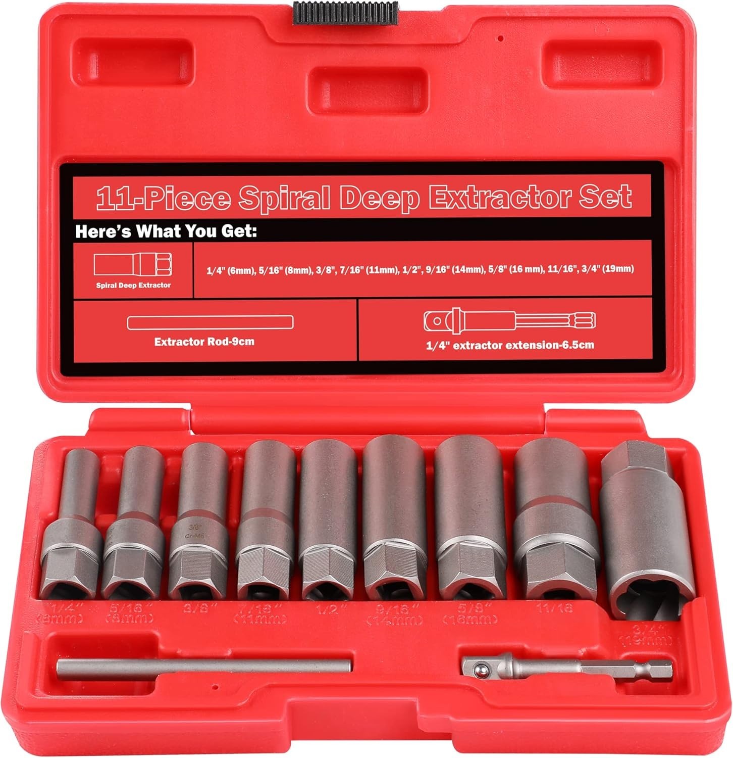 Bolt Extractor Kit for Deep Well Bolt, 11 Pcs Lug Nut Extractor Set, Deep Socket
