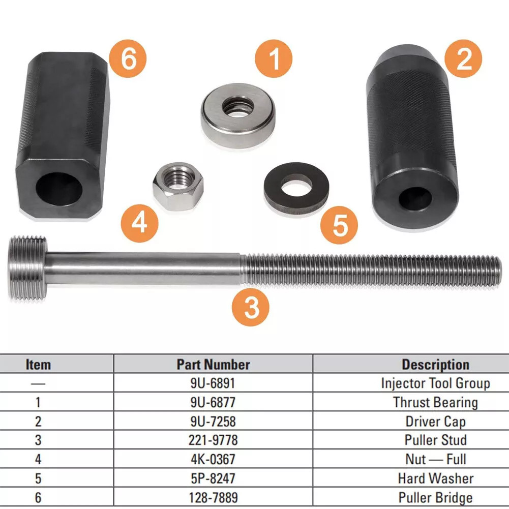 9U-6891 Injector Sleeve Cup Removal Tool Set For Caterpiller 3406E C15 C-10 C-12