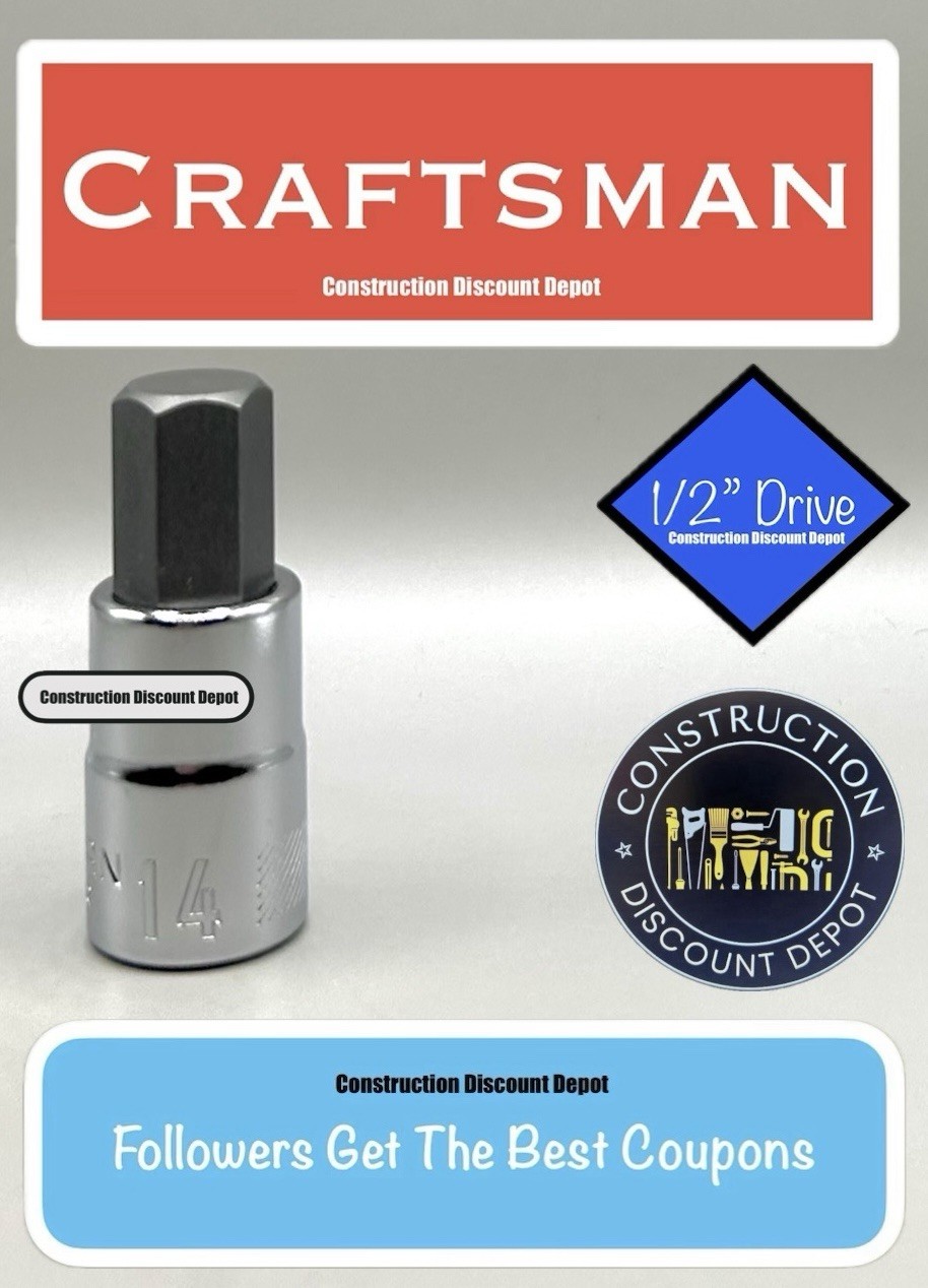 14mm CRAFTSMAN CMMT42669 Metric MM Hex Bit 1/2-in Drive Shallow Socket Ratchet