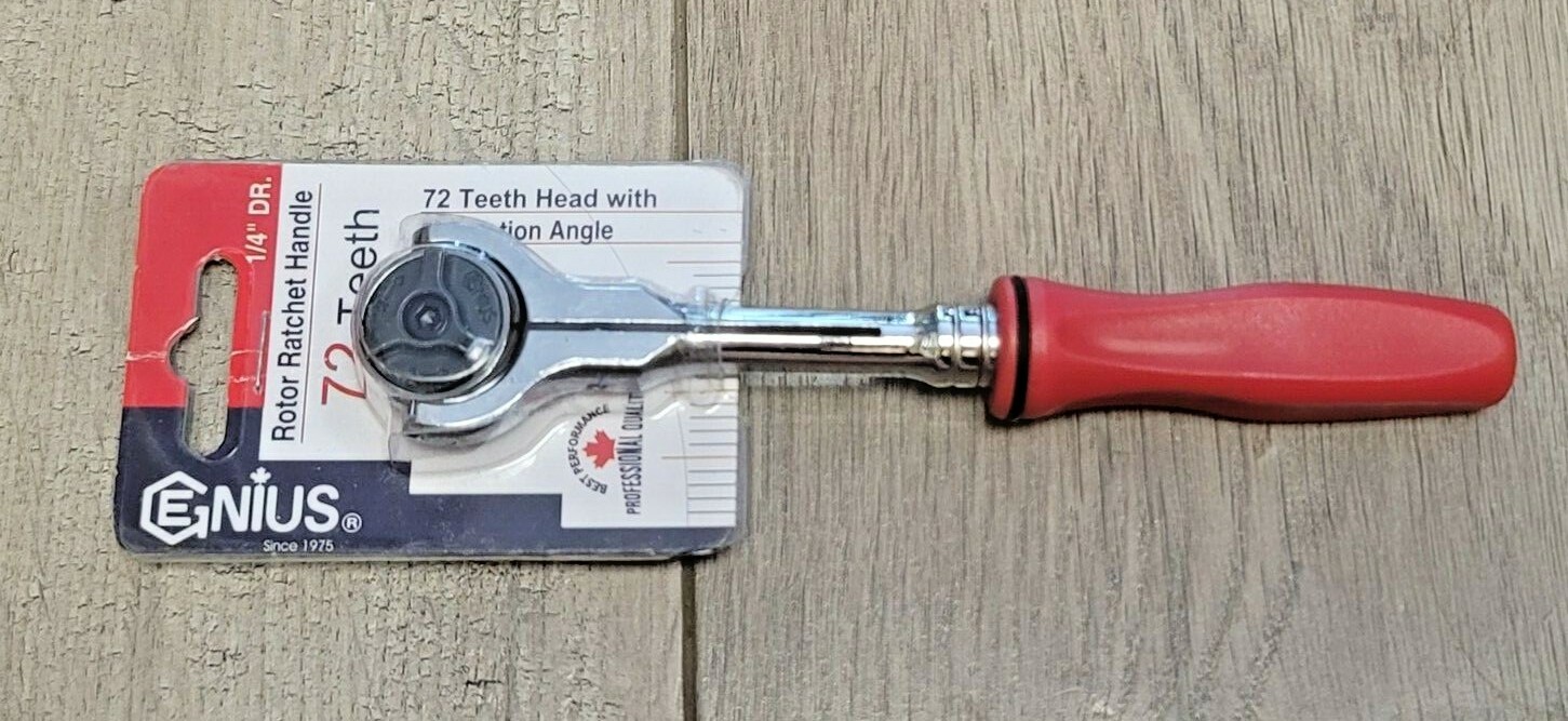 Genius Tools 1/4″ dr Long Handle Rotor Head Ratchet w/Ergo Grip #281802P