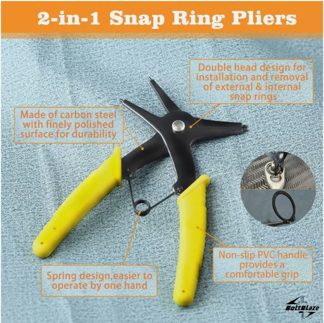 2-in-1 Snap Ring Pliers for 10-40mm Retaining Rings, Internal & External Use