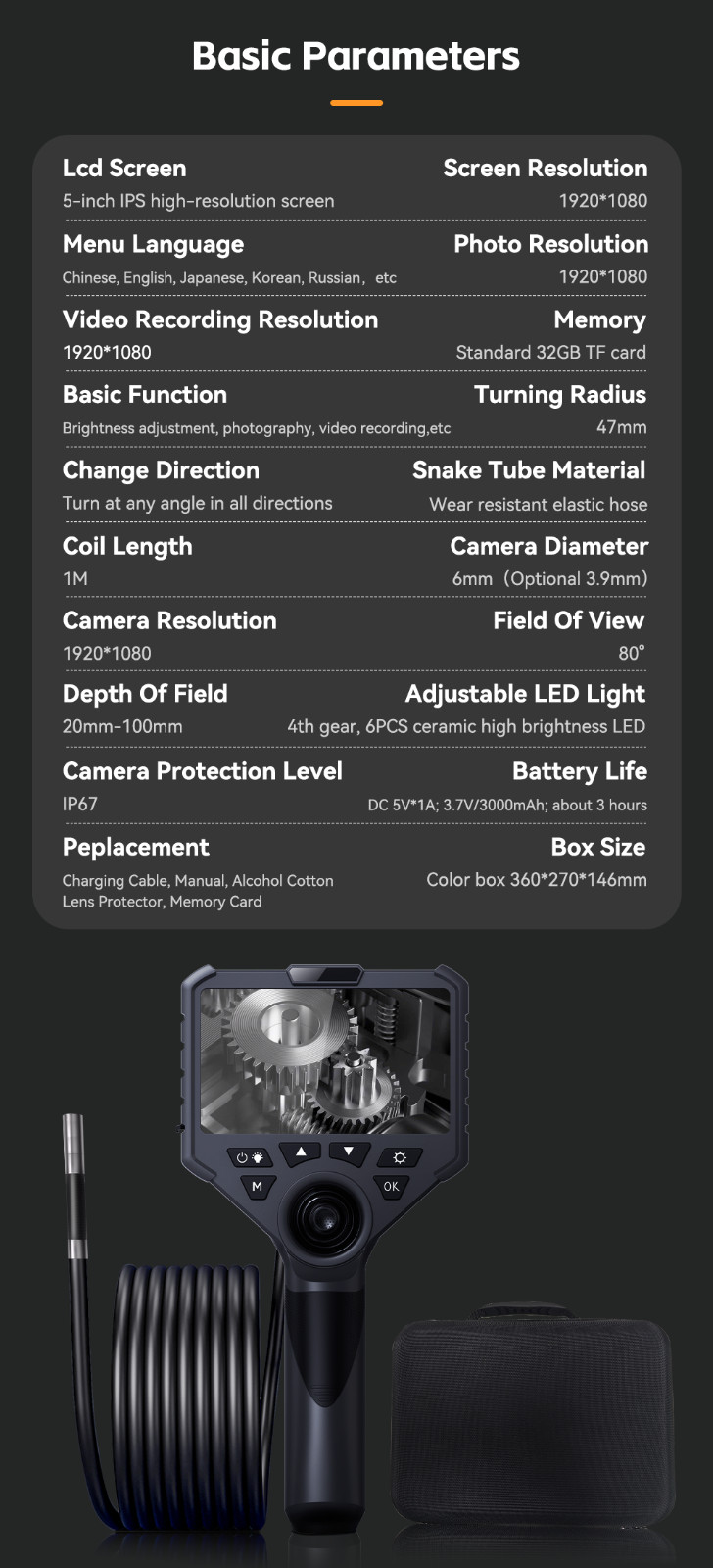 5in 1080P HD 4-Way 360° Articulating Borescope Industrial Endoscope Camera