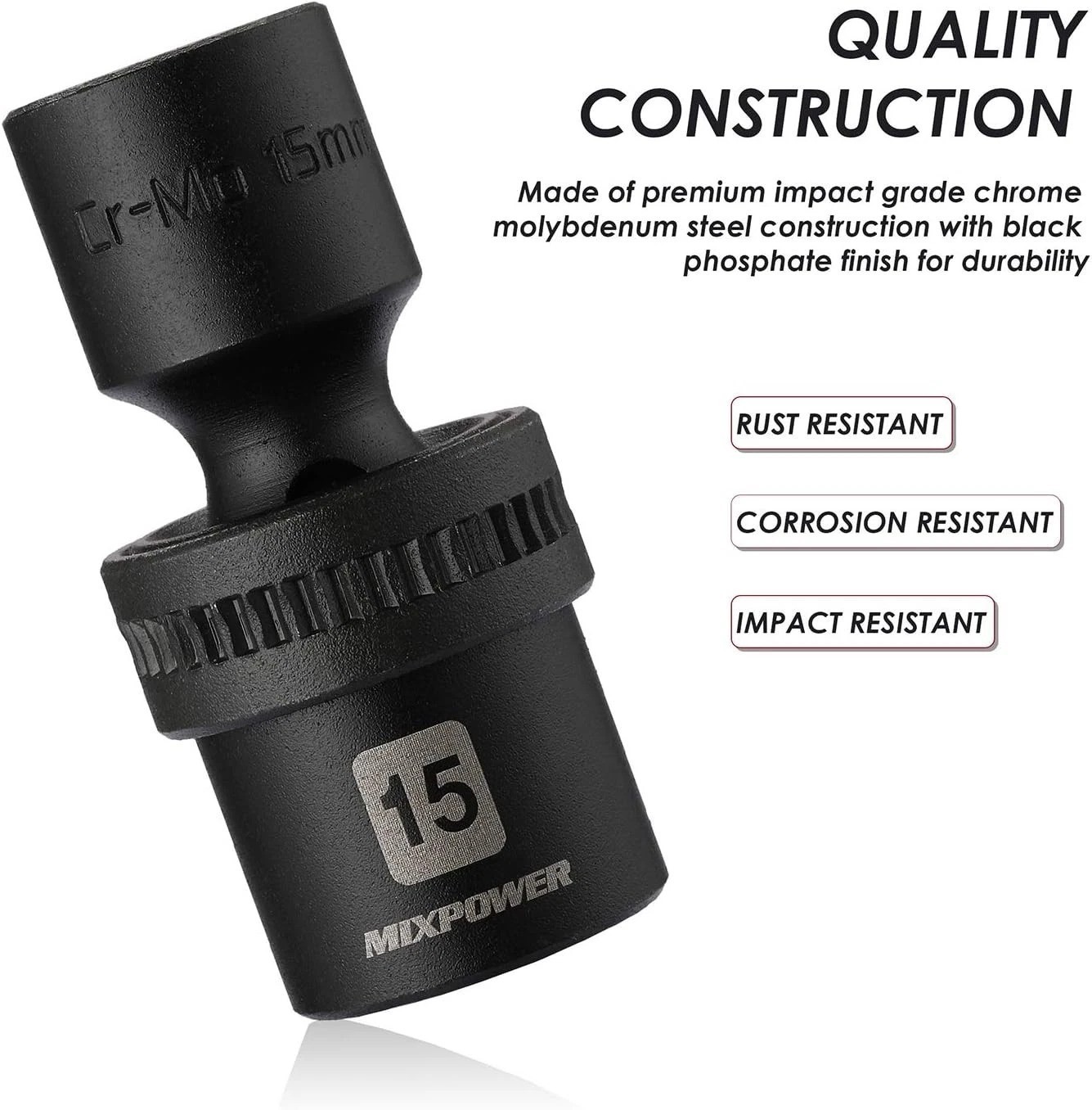 15-Piece Universal Impact Socket Set, Metric, Swivel Socket