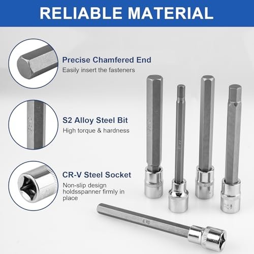 20PCS Extra-Long Allen Hex Bit Socket Set, 3/8″ Drive, SAE & Metric Sizes, CR-V