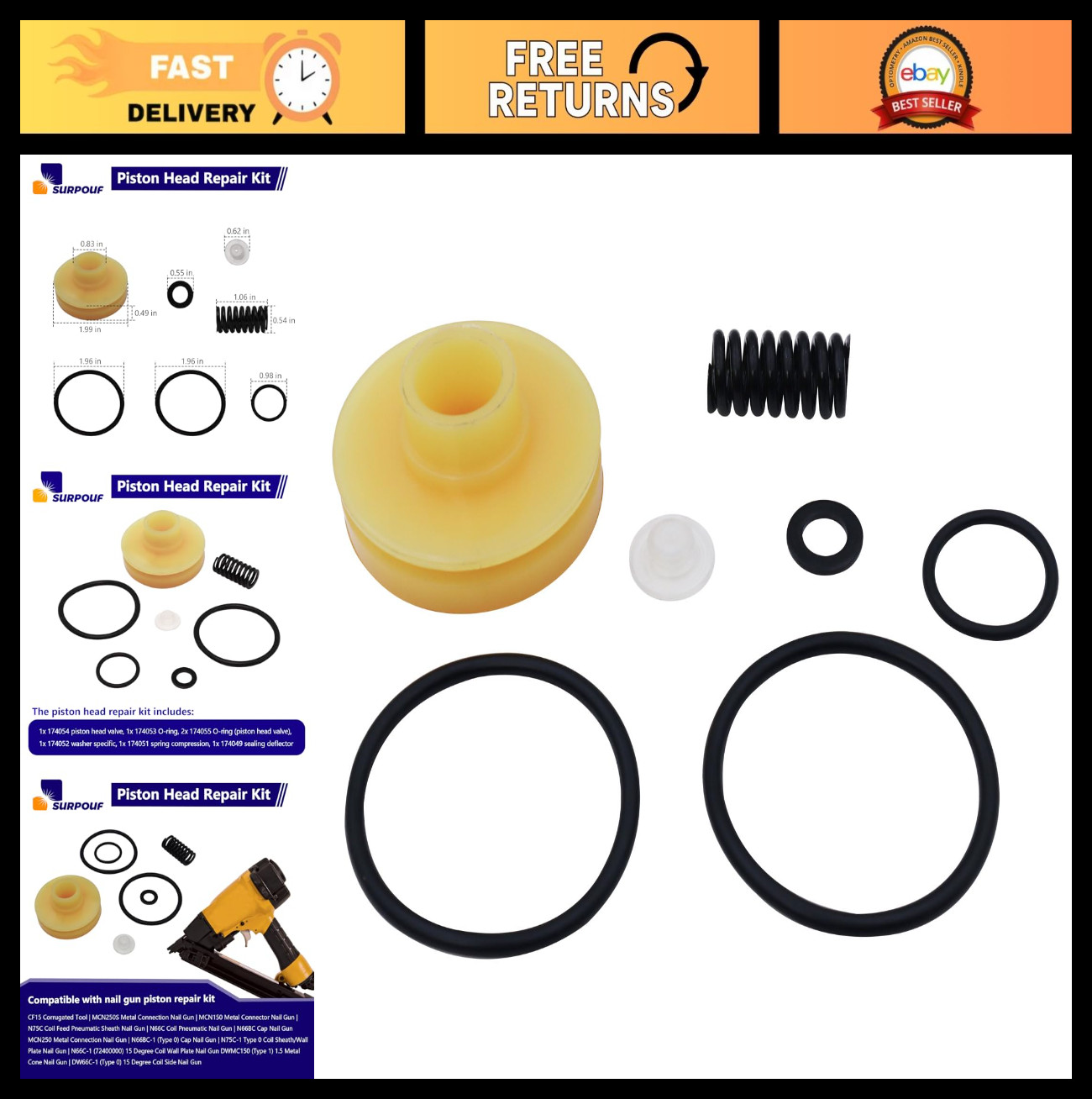 Piston Head Repair Kit for Nail Guns | Durable, Easy to Install, Essential Parts