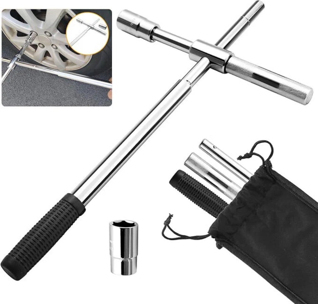 Universal 23″ Extended Lug Wrench 4 Way Tire Iron Nut Wrench Set W/Socket US Hot